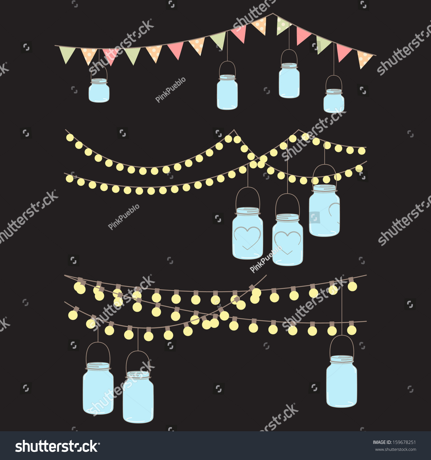 Vector Set Hanging Glass Jar Lights Stock Vector 159678251 - Shutterstock