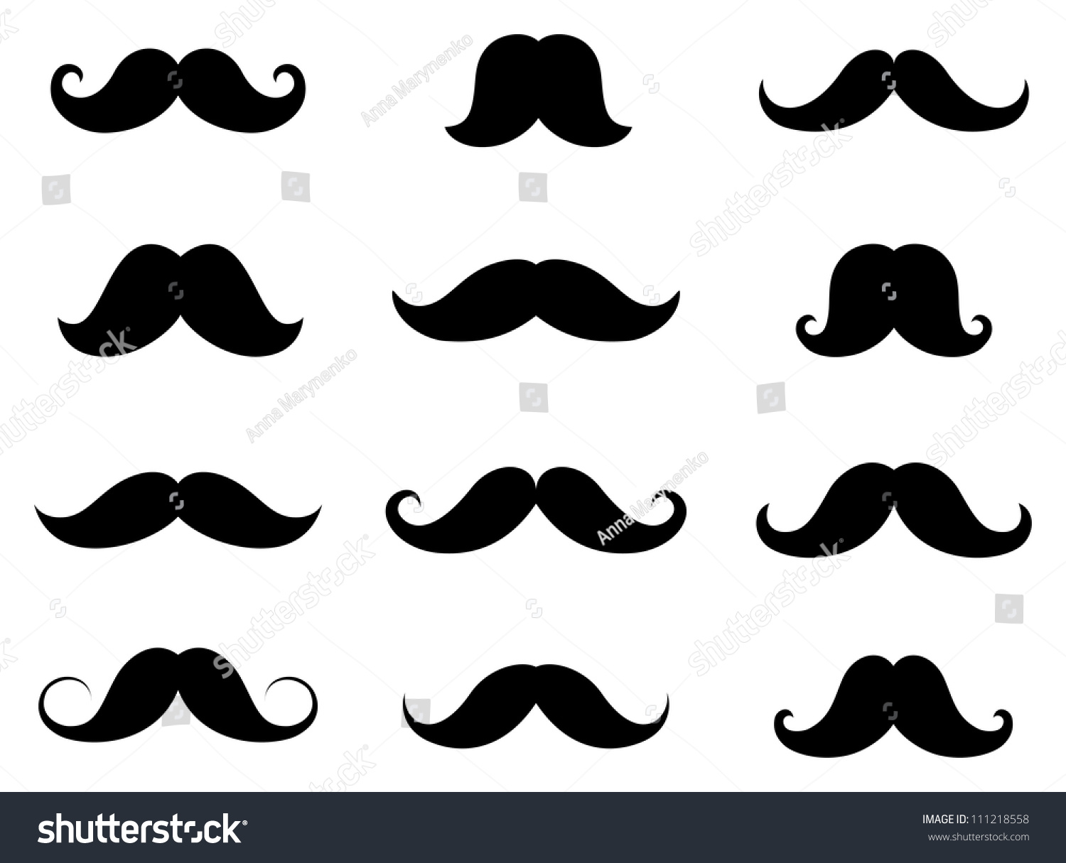 Vector Set Hipster Mustache Stock Vector 111218558 - Shutterstock