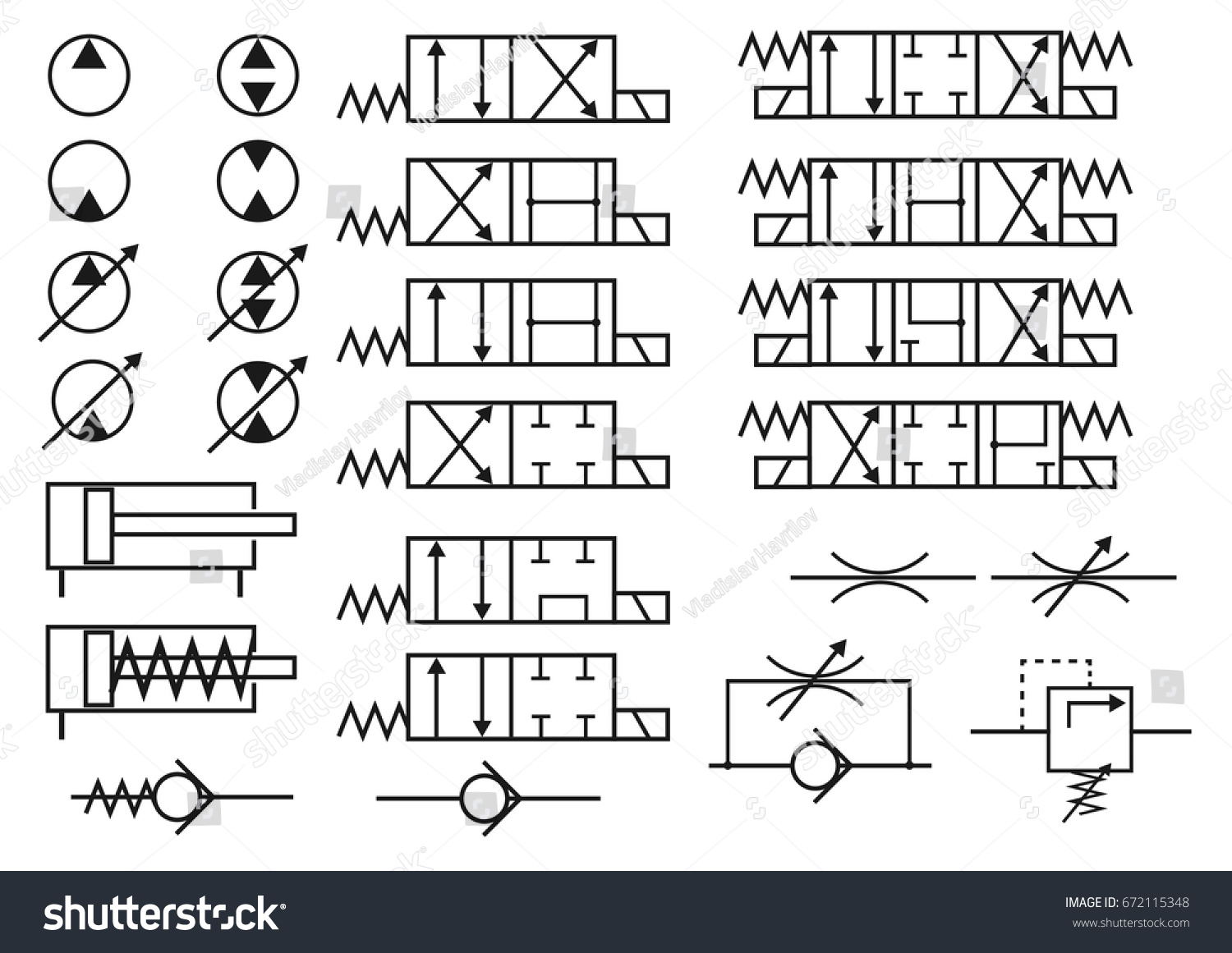 Vector Set Hydraulic Elements Symbols Constructing Stock Vector