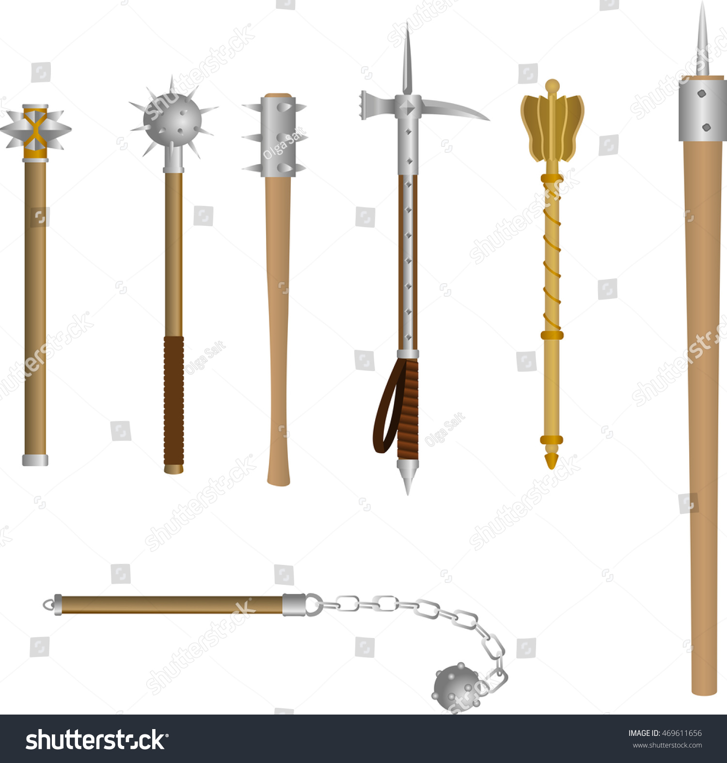Vector Set Icons Medieval Blunt Weapon เวกเตอร์สต็อก (ปลอดค่าลิขสิทธิ์