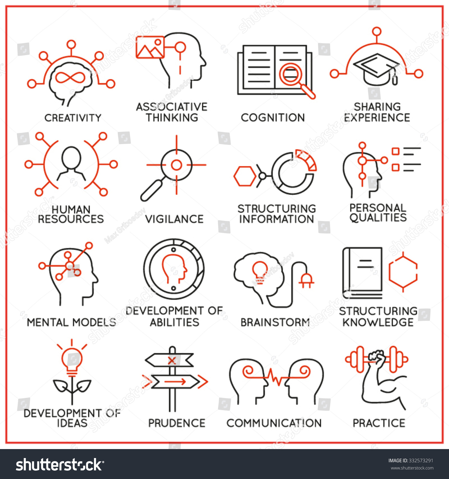 SVG of Vector set of 16 icons related to human resource management, mental process and useful abilities. Mono line pictograms and infographics design elements - part 1 svg