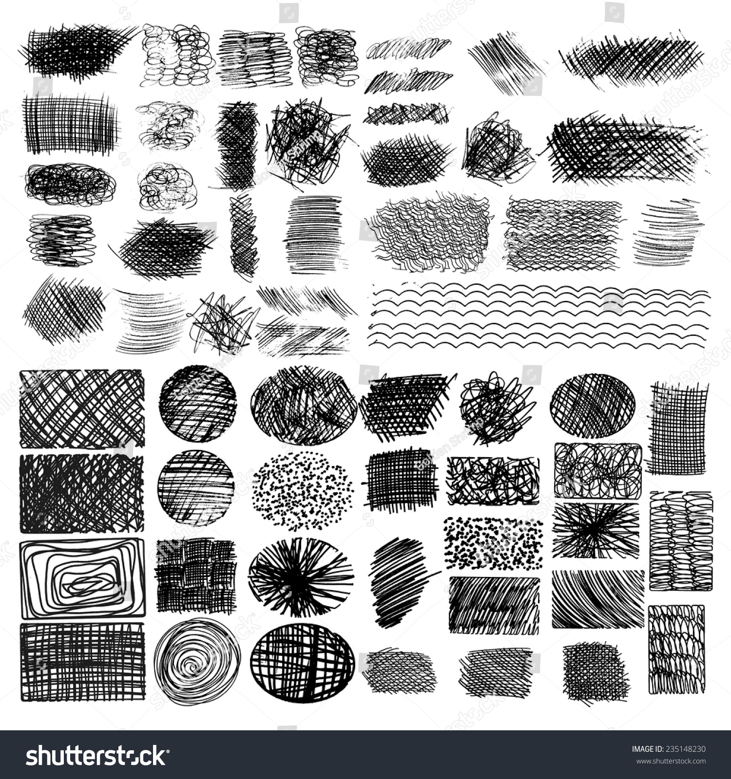 Vector Set Of Ink Lines, Set Of Hand Drawn Textures, Scribbles Of Pen ...