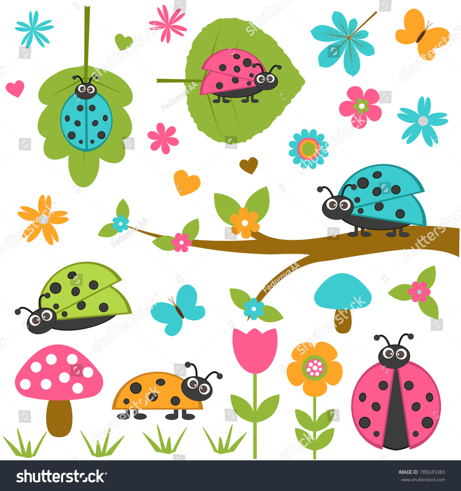 Vector Set Insects Ladybugs Butterflies Among Stock Vector (Royalty ...