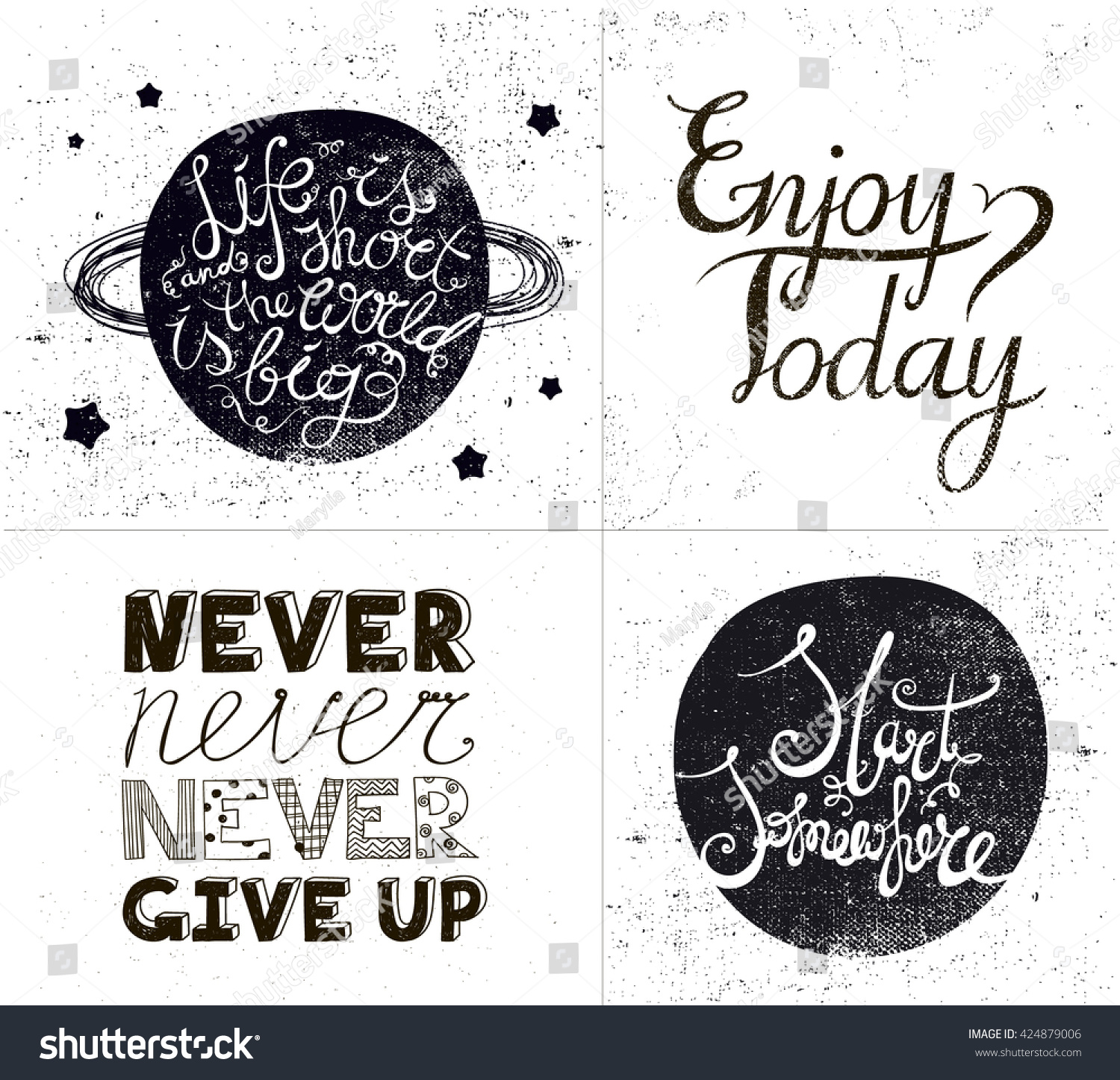 Vector set of inspirational quotes hand drawn textured sayings Enjoy today start