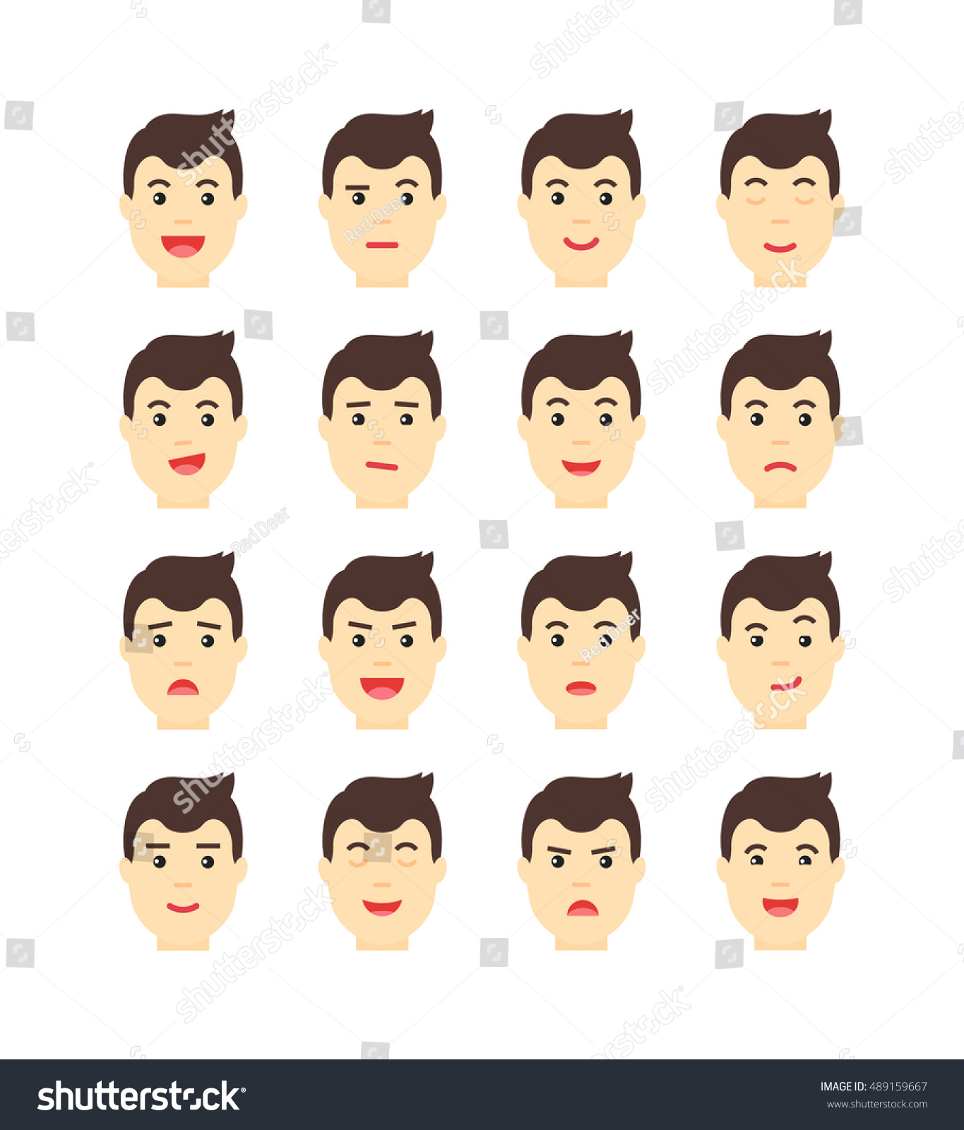 Vector Set Of Isolated Man Faces. Man Expressing Different Emotions ...