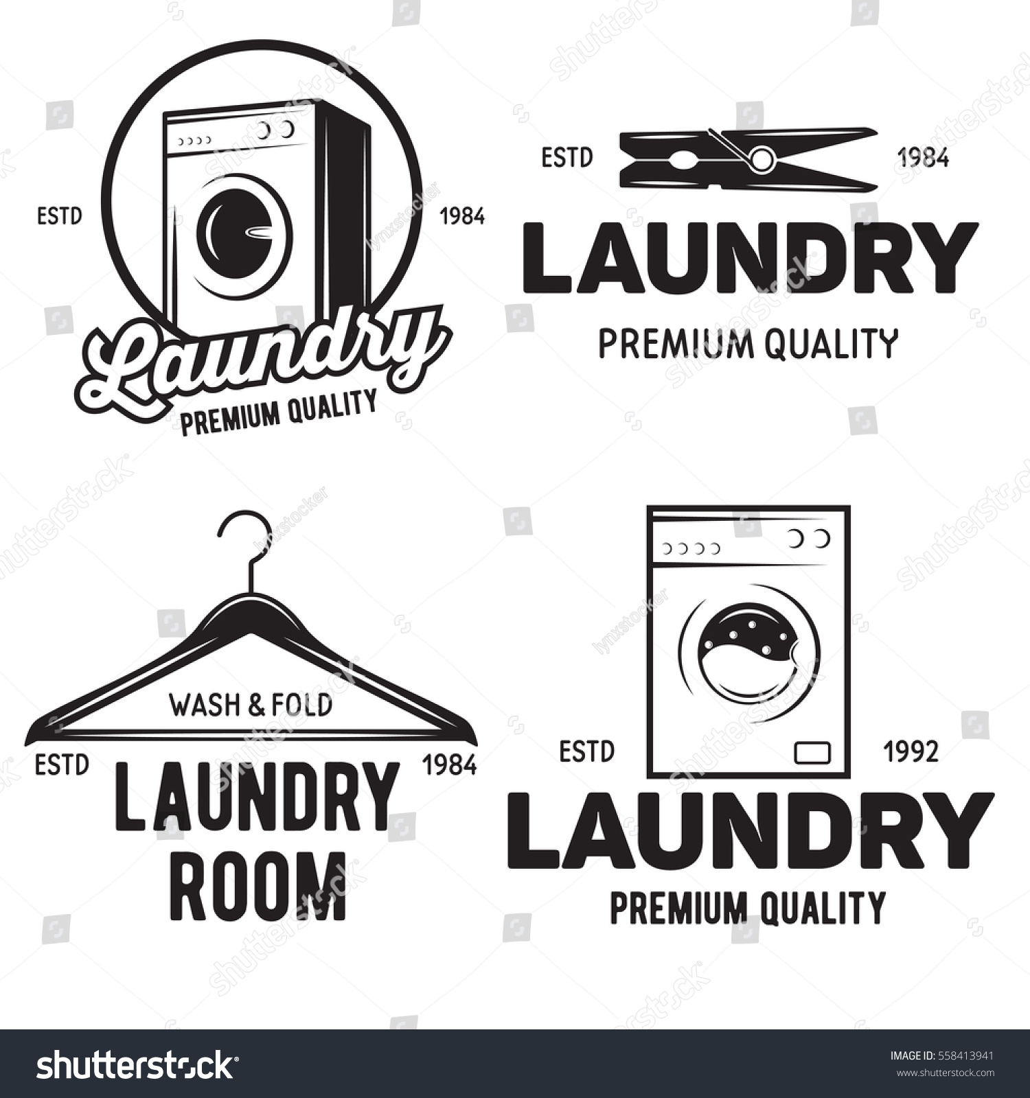 Vector Set Laundry Logos Emblems Design Stock Vector 558413941 ...