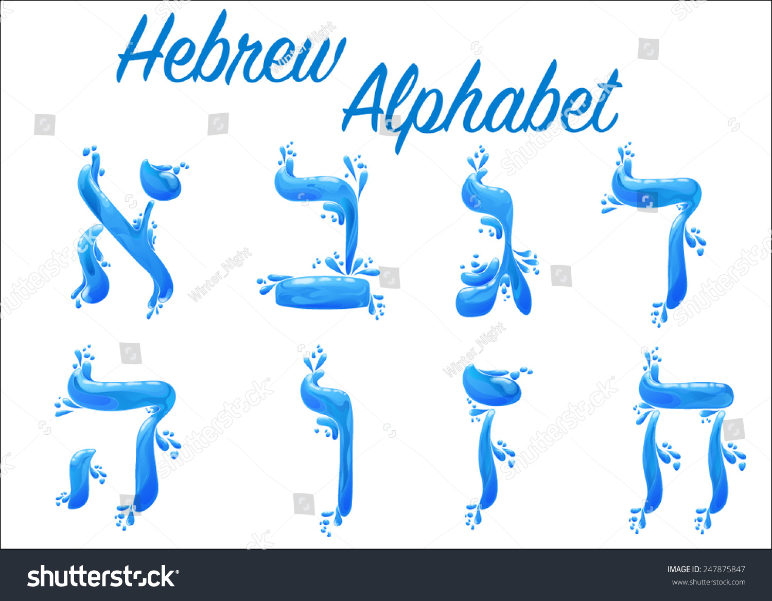 Vector Set Letters Hebrew Form Water Stock Vector (Royalty Free) 247875847