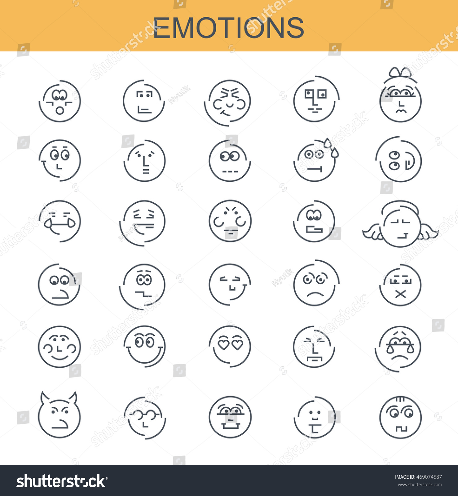 Vector Set Of Linear Icons. Emotions - 469074587 : Shutterstock