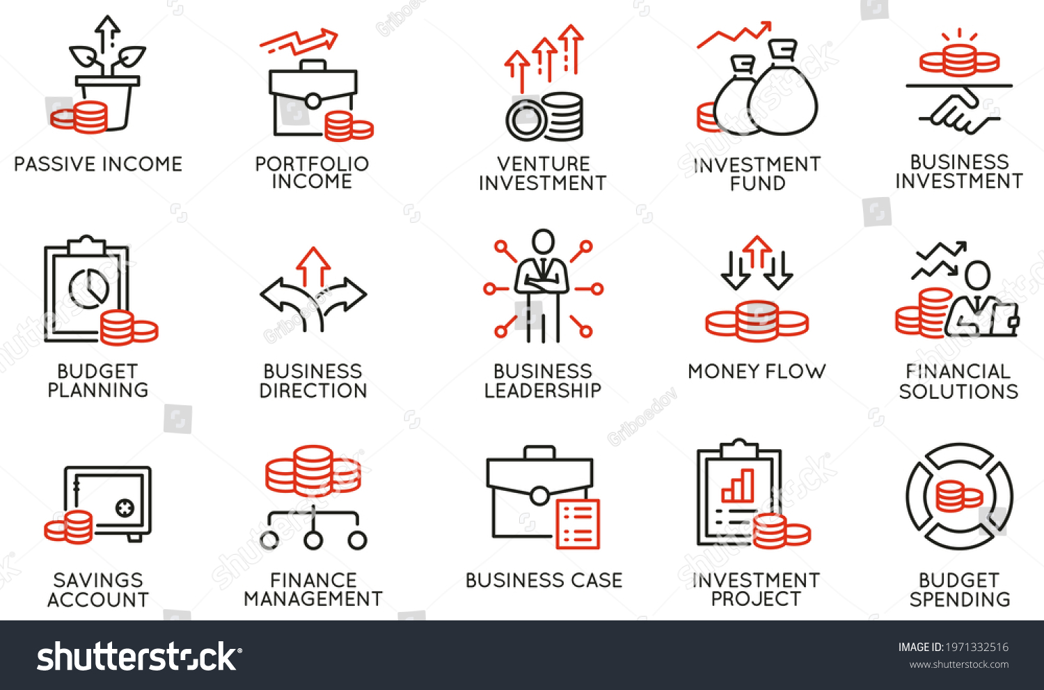 SVG of Vector Set of Linear Icons Related to Business investment, Trade Service, Investment Strategy and Finance Manegement. Mono Line Pictograms and Infographics Design Elements svg