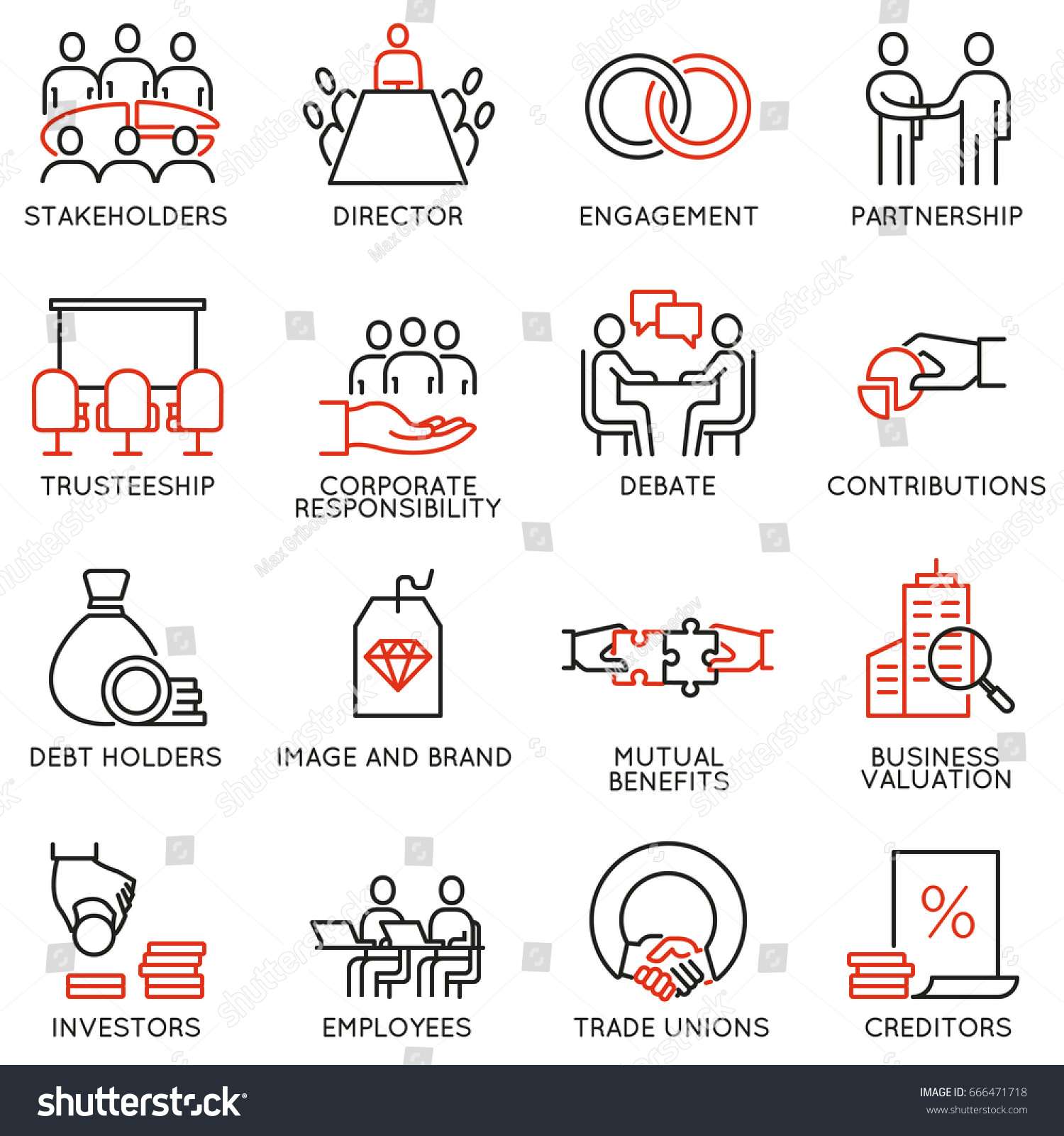 SVG of Vector set of linear icons related to business process, team work, human resource management and stakeholders. Mono line pictograms and infographics design elements svg