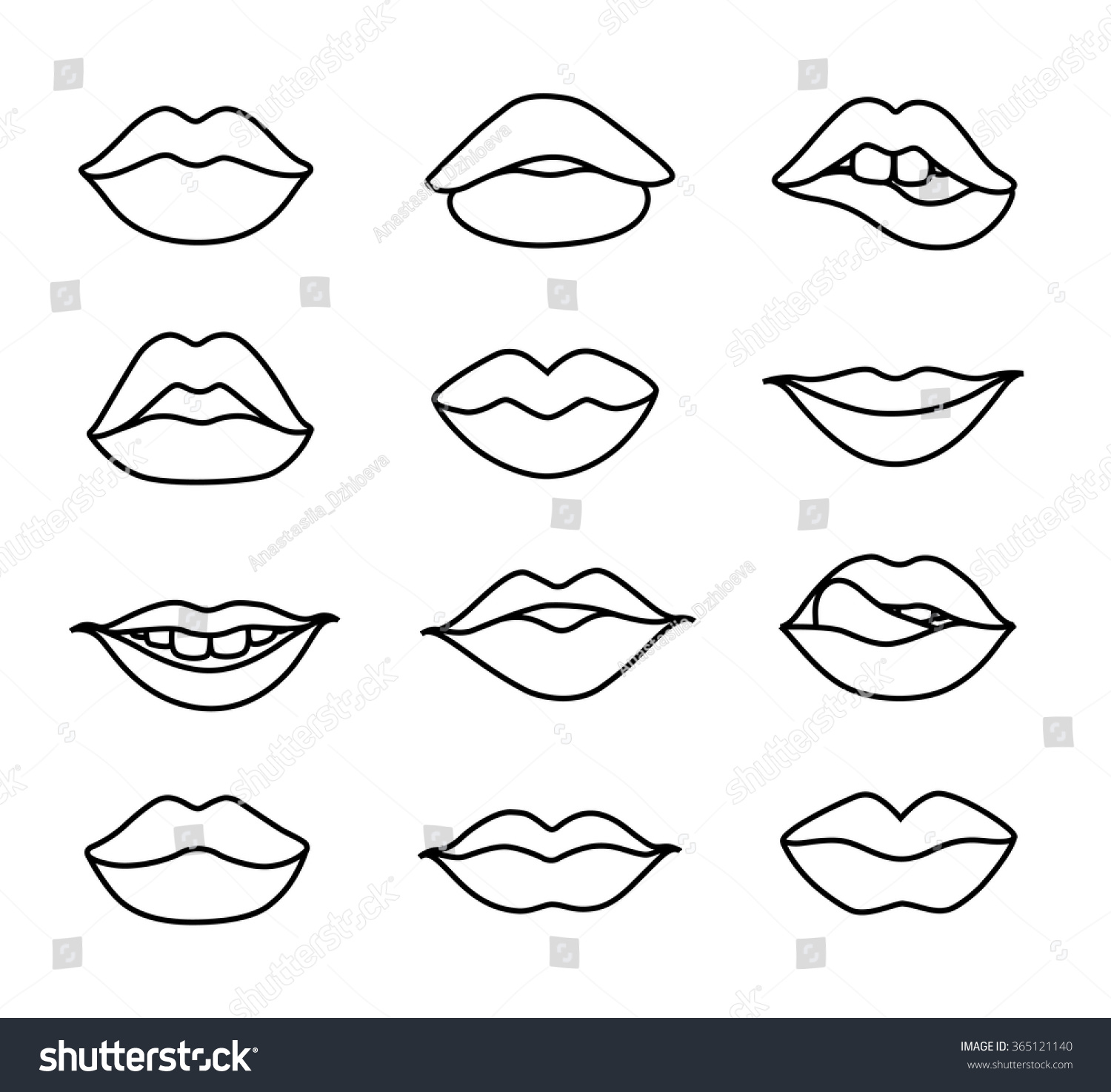 Vector Set Lips Black White Illustration Stock Vector (Royalty Free ...