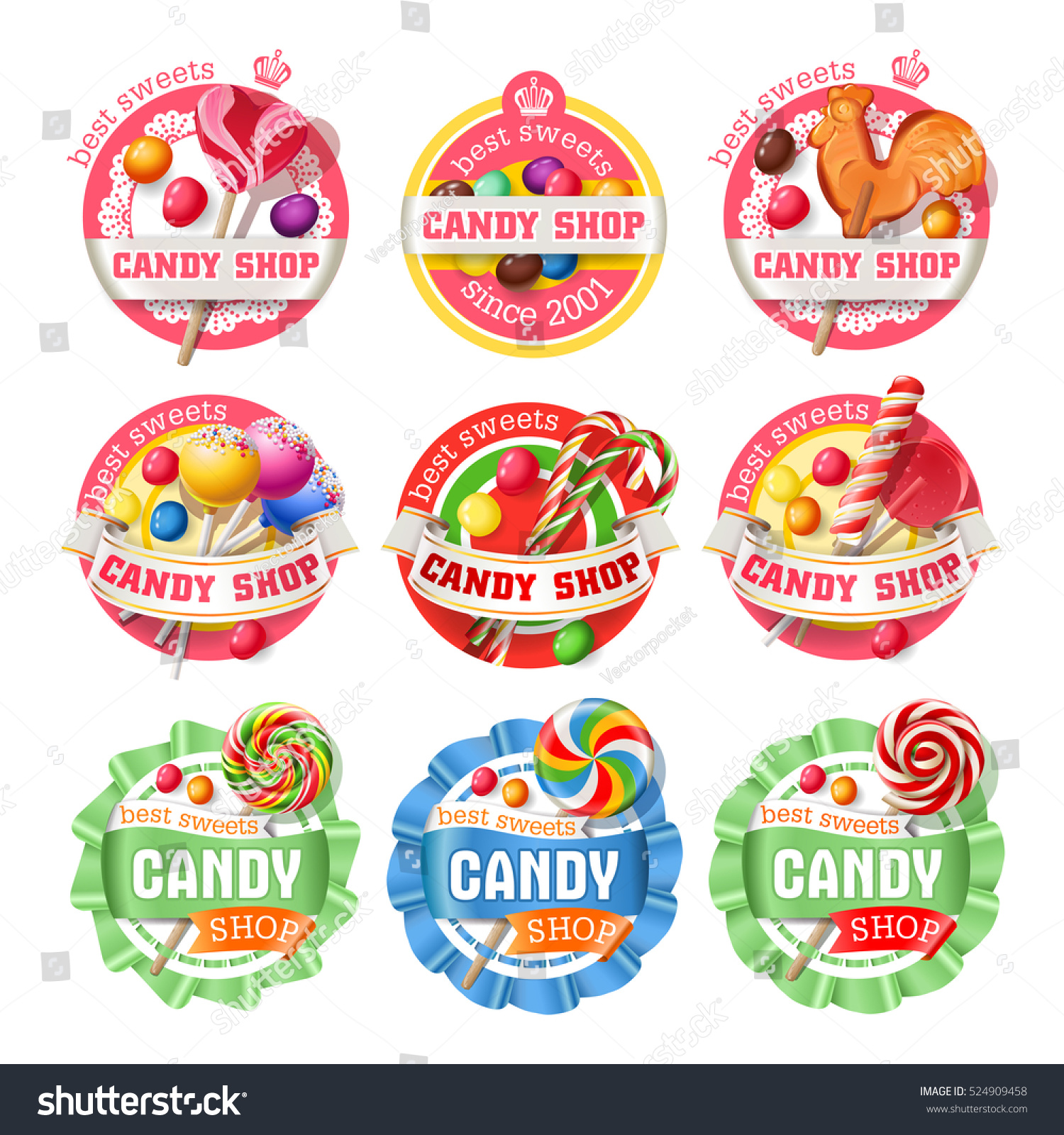 Vector Set Lollipop Candy Logos Stickers Stock Vector (Royalty Free ...