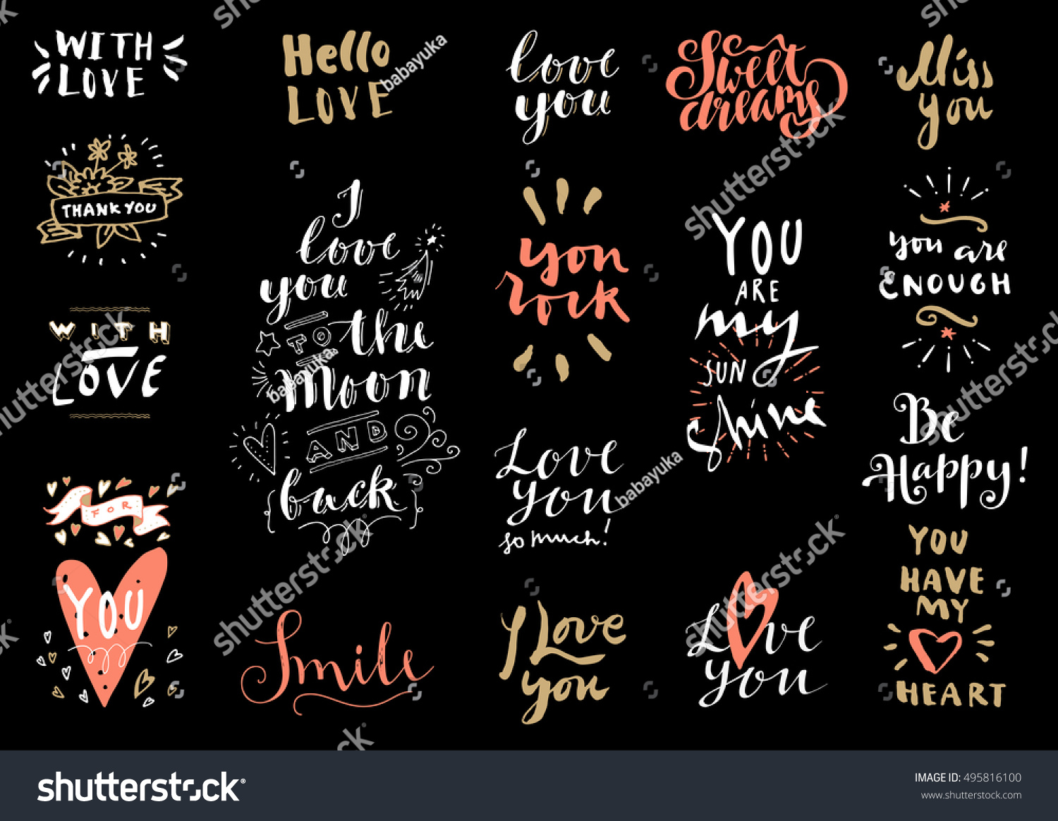 Vector set of Love hand drawn quotes Love messages Hello Love With Love