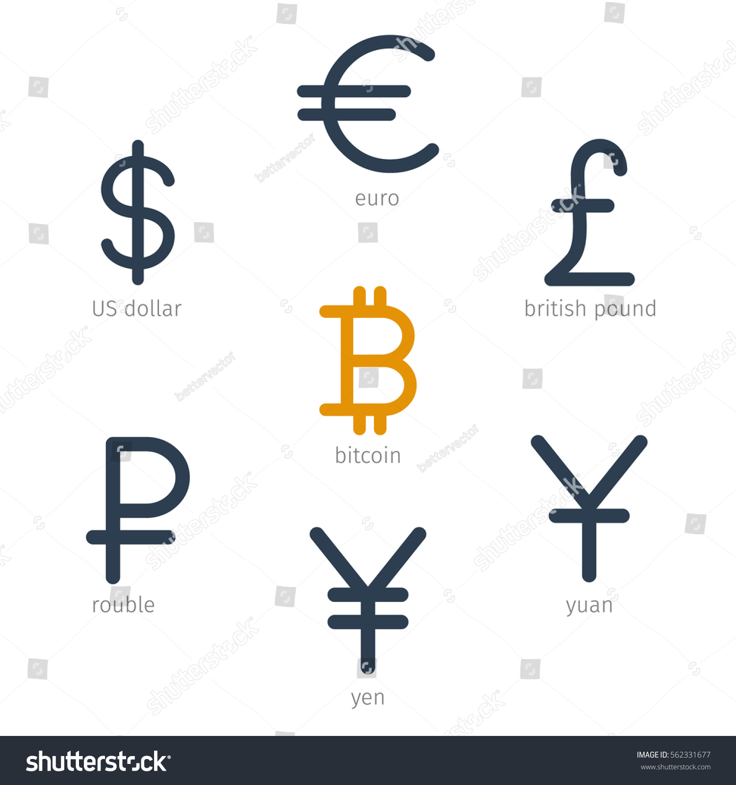 Vector Set Main World Currencies Signs Stock Vector Royalty Free 562331677