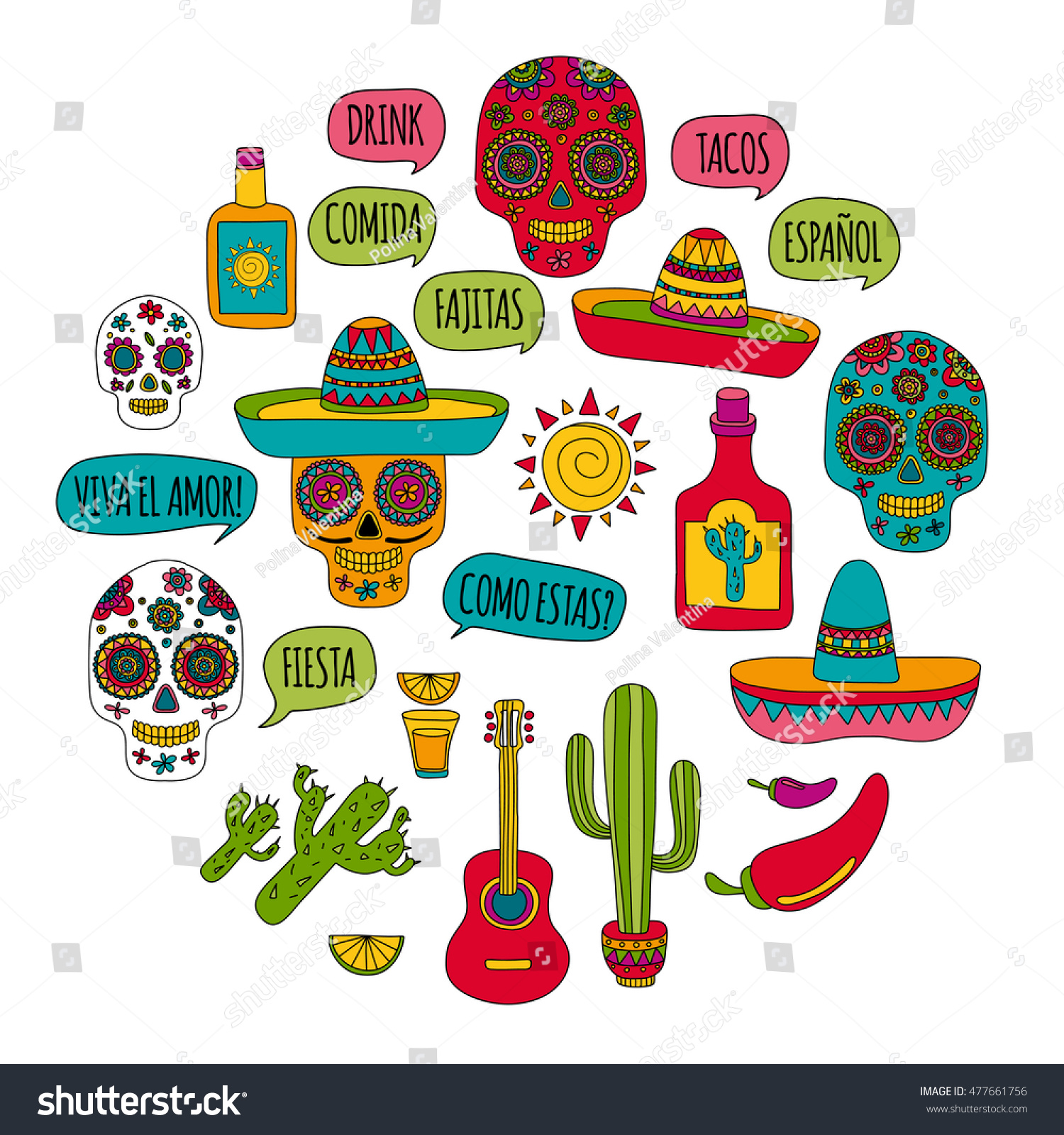 Vector Set Mexican Icons Hello How Stock Vector (Royalty Free) 477661756