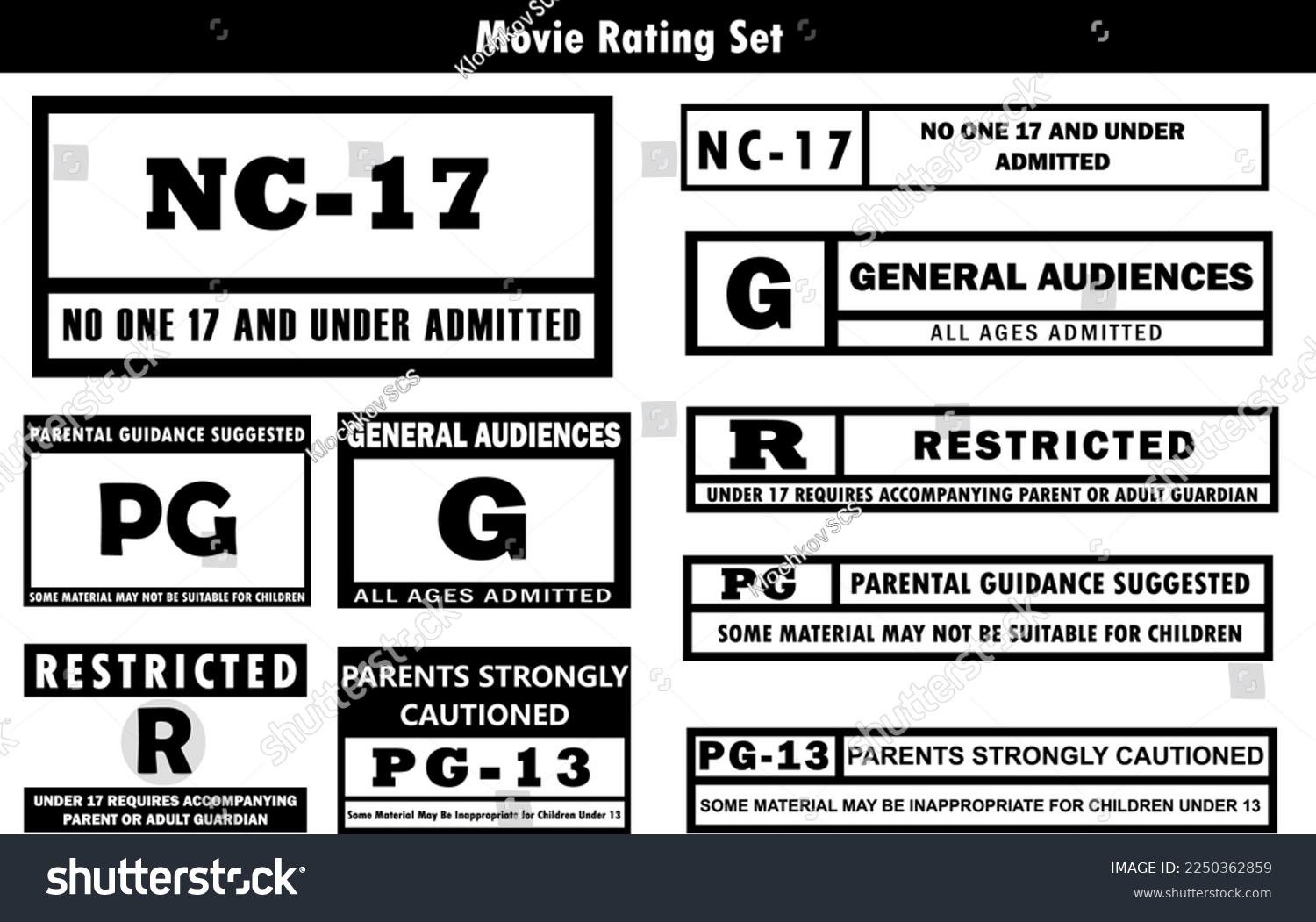 SVG of Vector set of movie rating signs. Age ratings in cinema and films svg