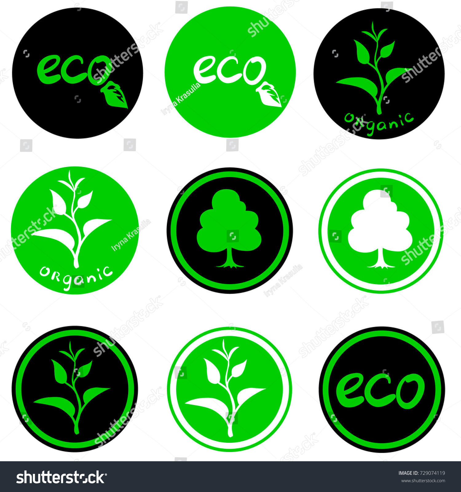 Vector Set Nine Ecological Stickers Symbols Stock Vector (Royalty Free ...