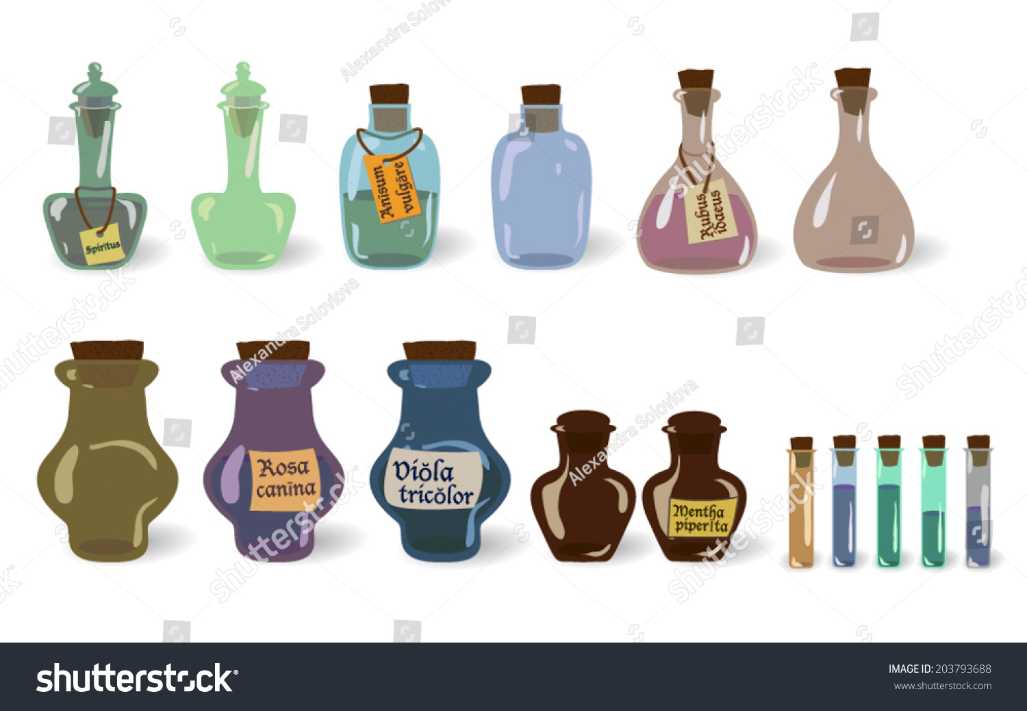 Vector Set Old Vintage Potions Bottles Stock Vector (Royalty Free