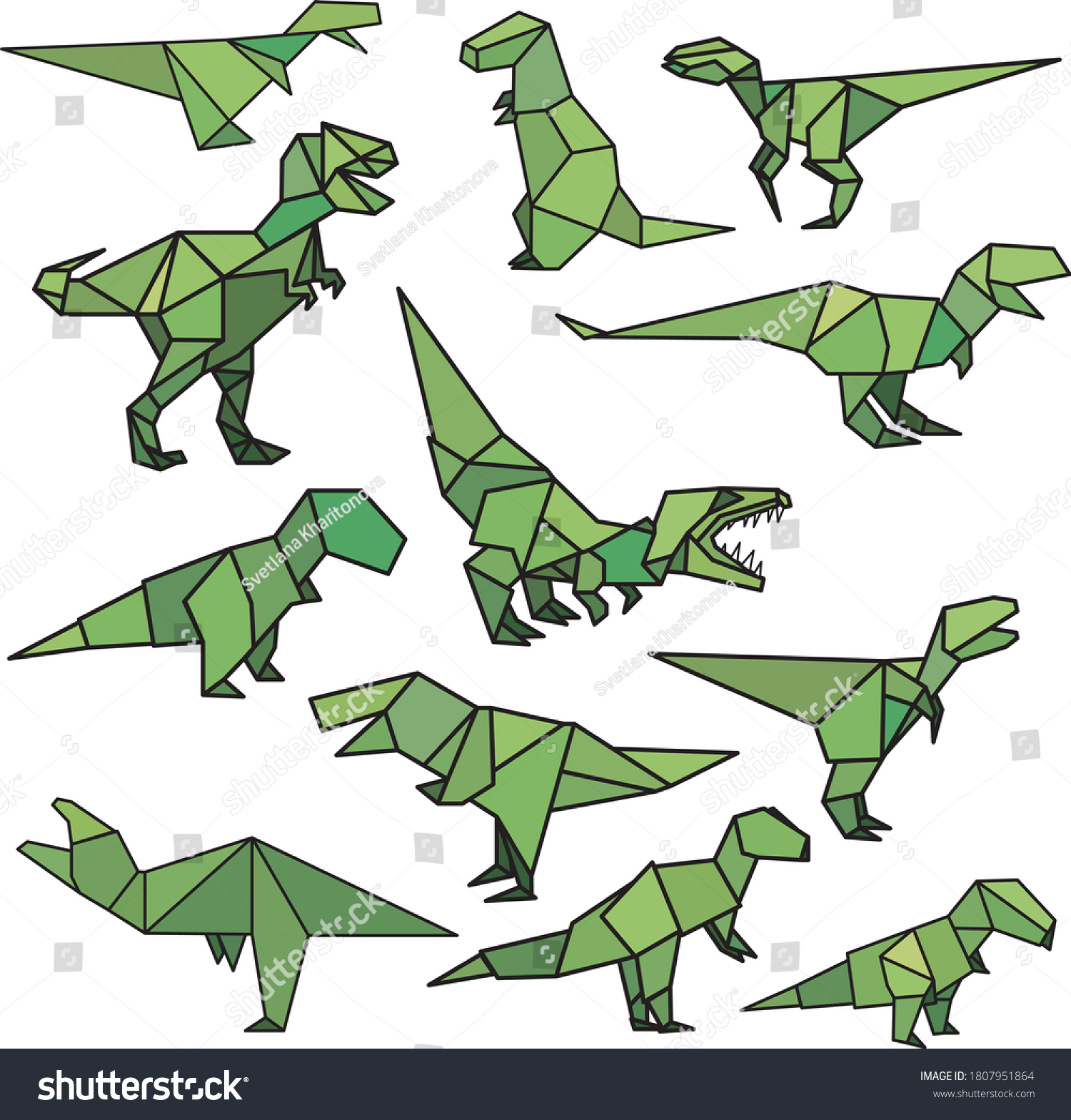 SVG of Vector set of origami animals: dinosaurs svg