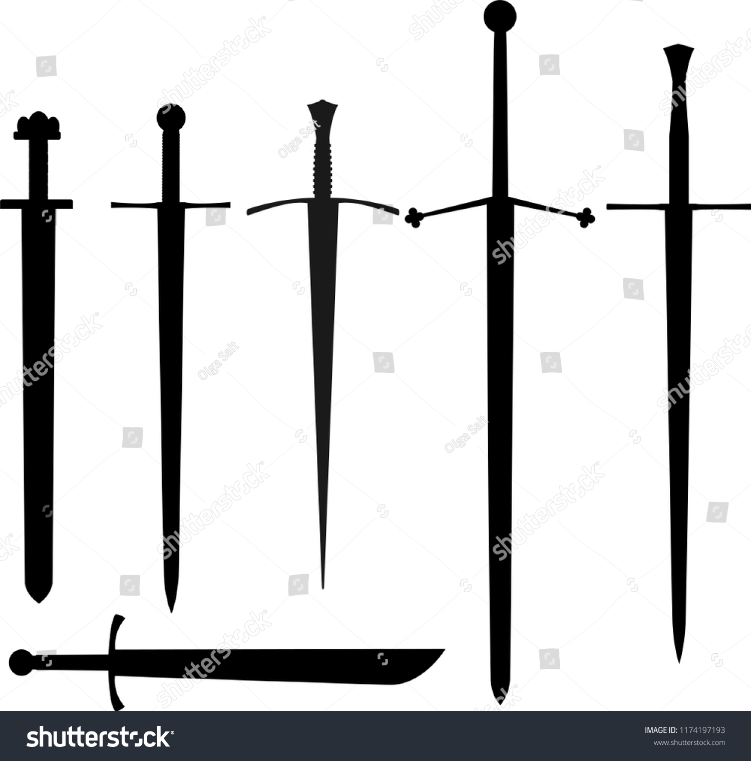 Vector Set Outline Medieval Swords Weapon Stock Vector Royalty Free