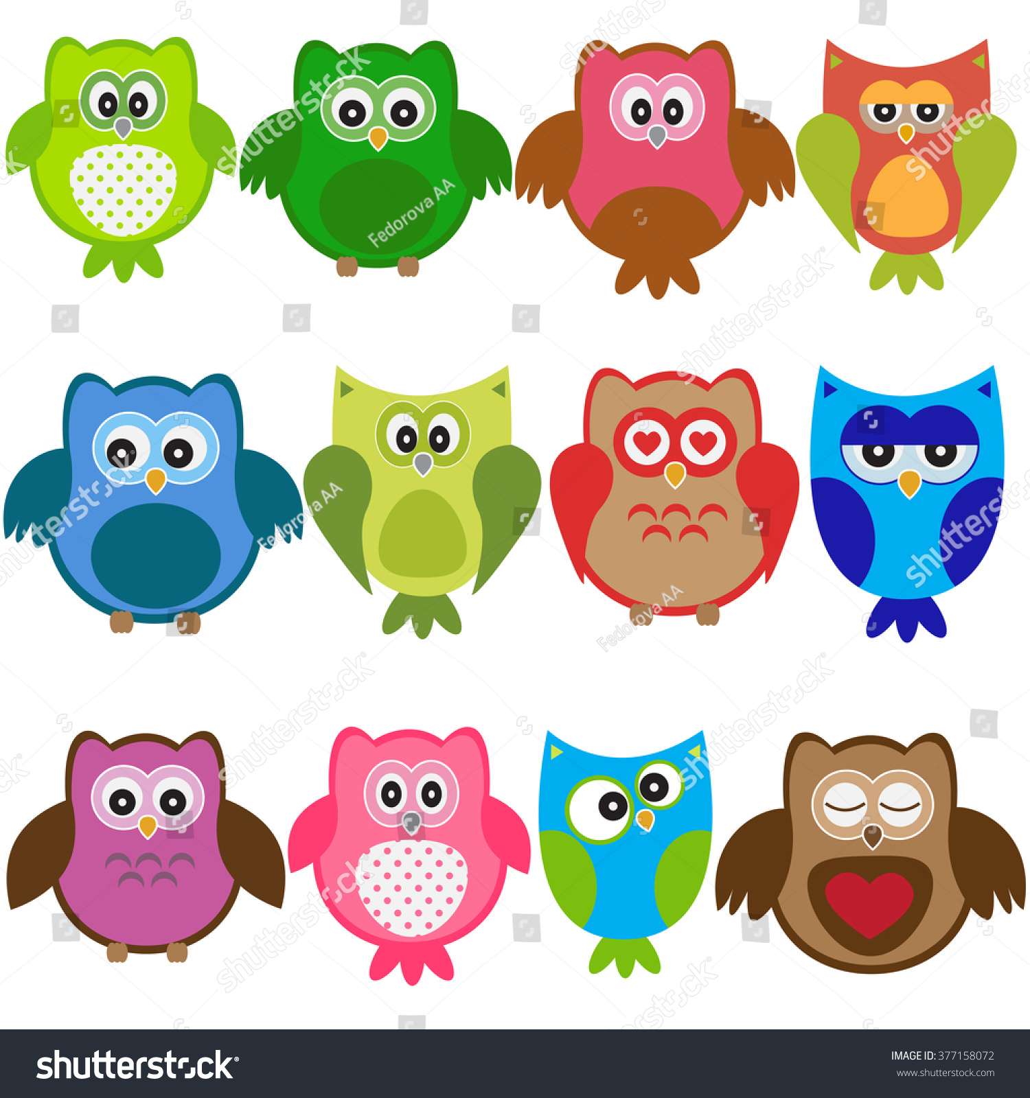 Vector Set Owls Different Shapes Colors Stock Vector 377158072 ...