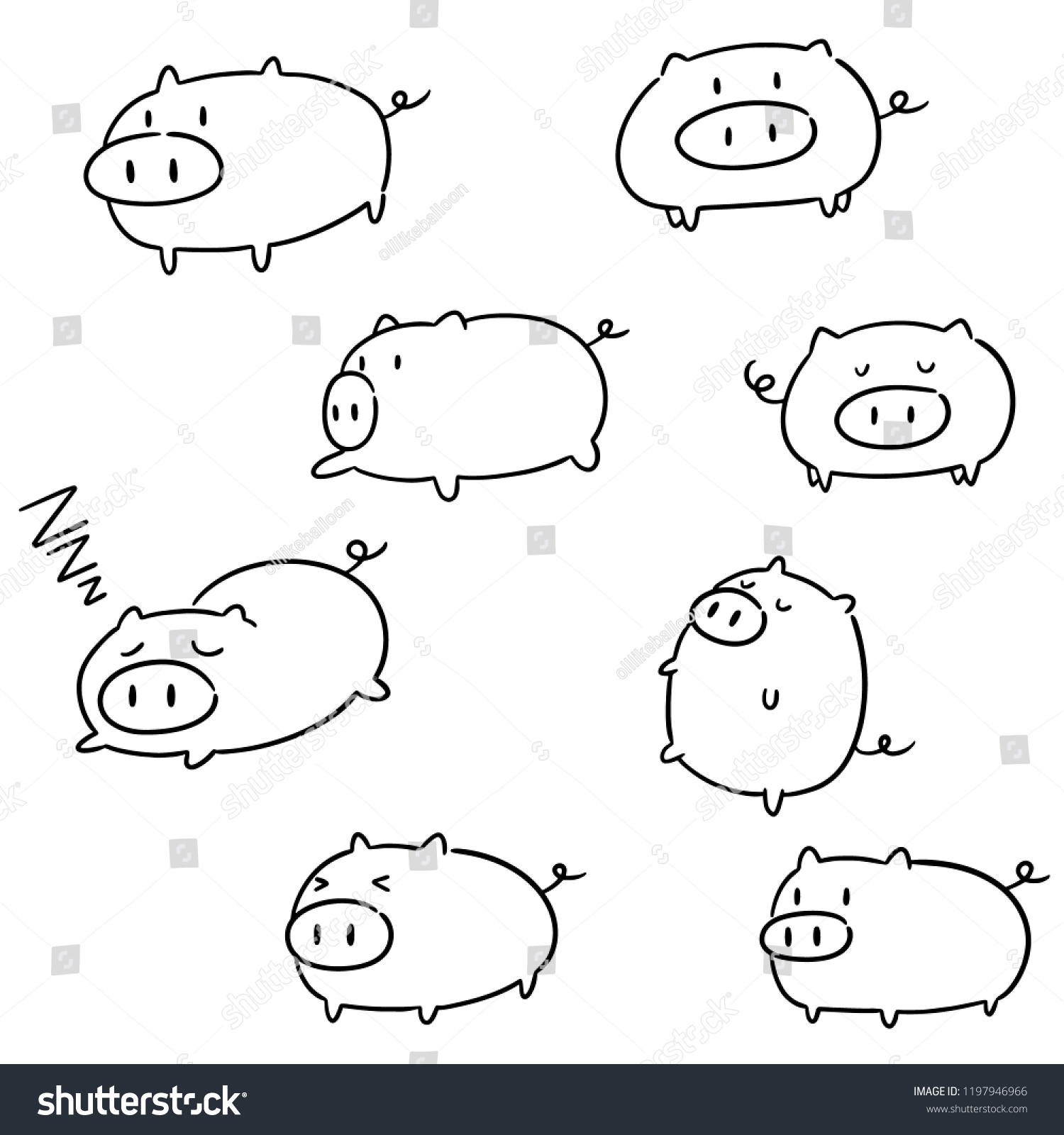 Vector Set Pig Stock Vector (Royalty Free) 1197946966 | Shutterstock