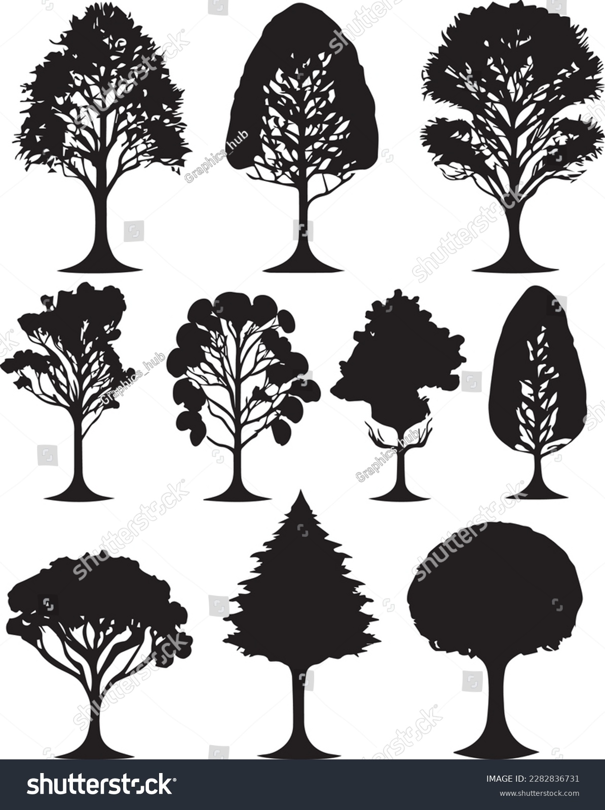 SVG of Vector Set of plant and tree silhouette illustration, Minimalist tree silhouette set svg