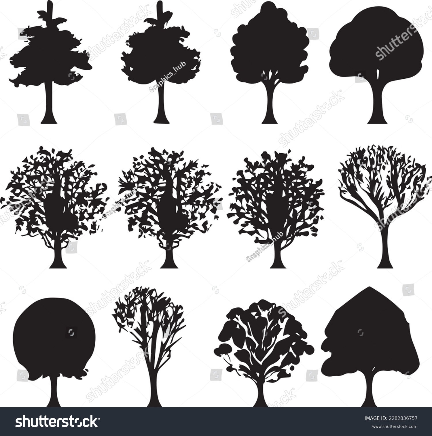 SVG of Vector Set of plant and tree silhouette illustration, Minimalist tree silhouette set svg