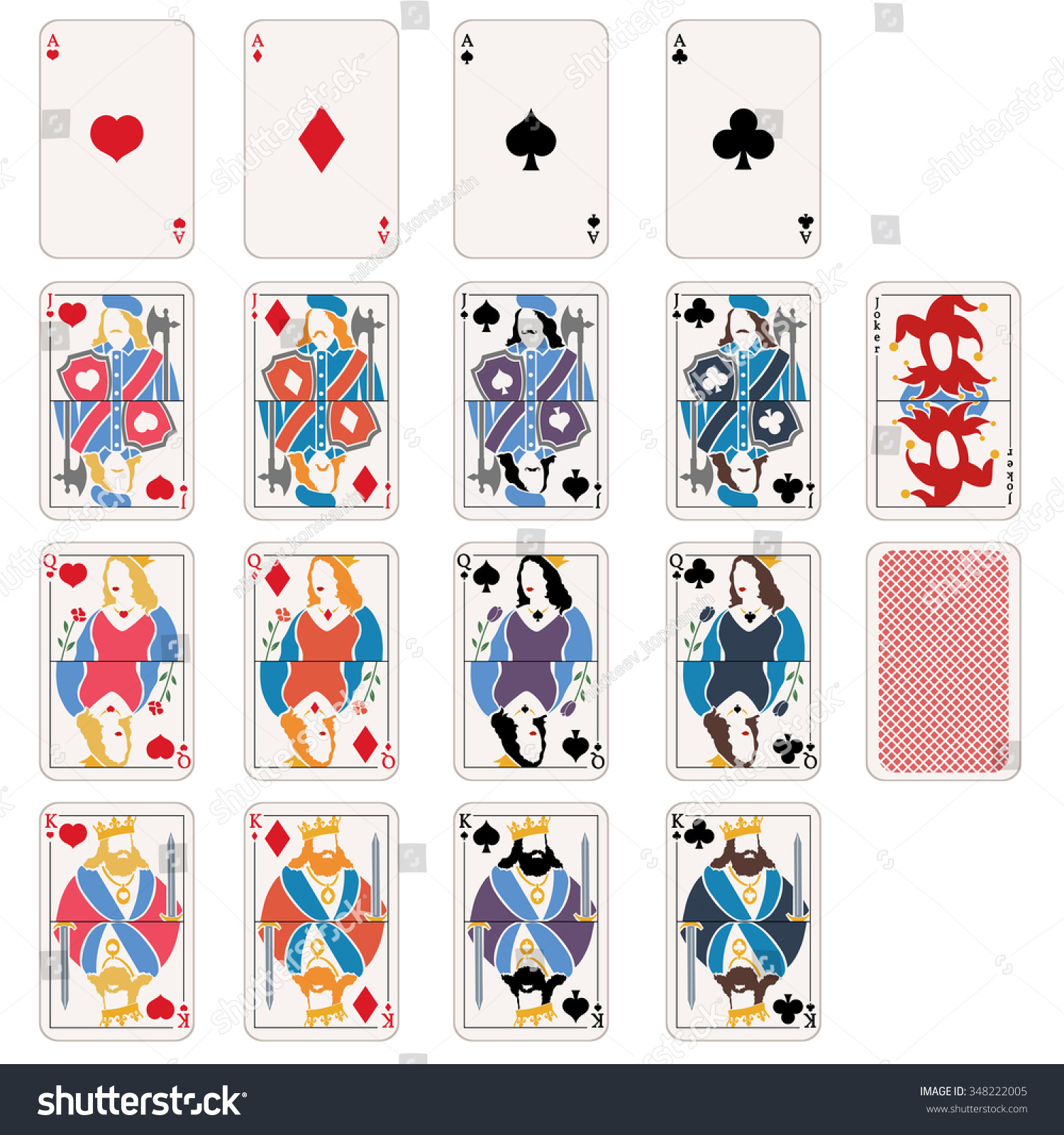 Vector Set Playing Cards Aces Jacks Stock Vector 348222005 - Shutterstock