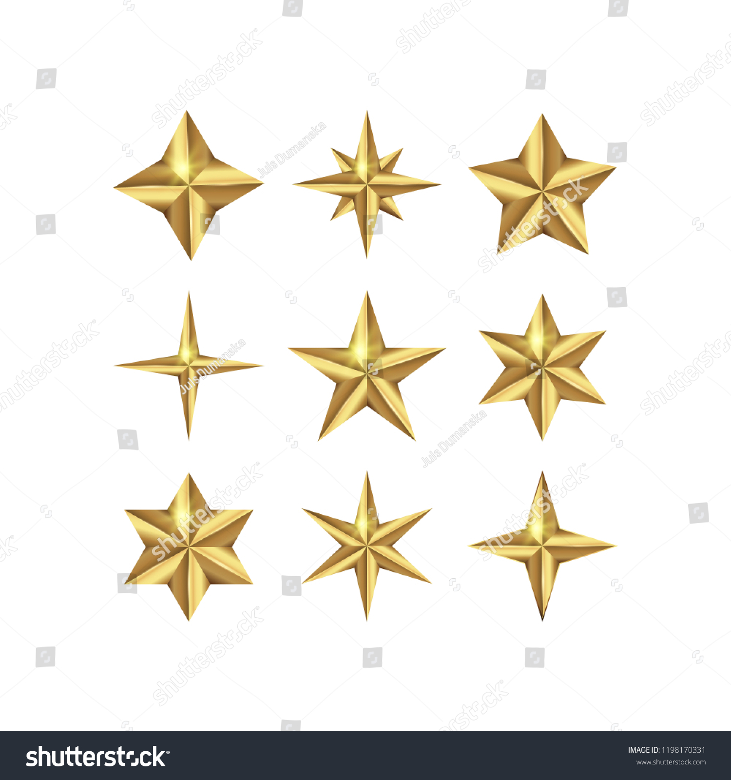 Vector Set Realistic Golden 3d Star Stock Vector (Royalty Free ...