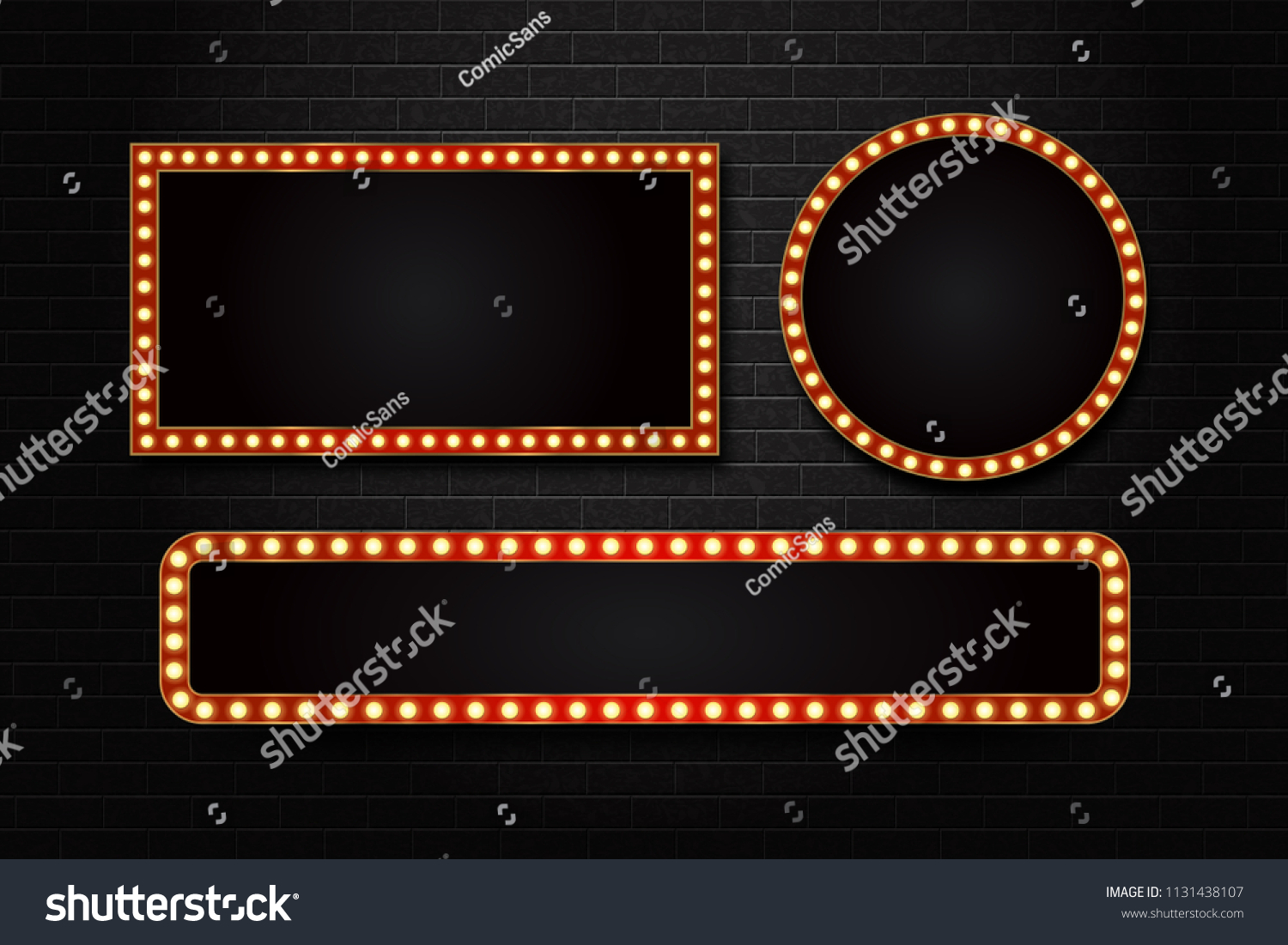 SVG of Vector set of realistic isolated retro rectangle neon marquee billboard for decoration and covering on the wall background. Concept of cinema and broadway. svg