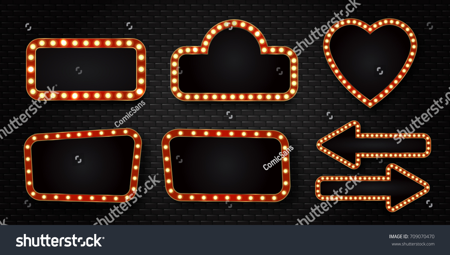SVG of Vector set of realistic isolated retro sign neon billboards on the wall background. Template for vintage decoration and signboard. svg