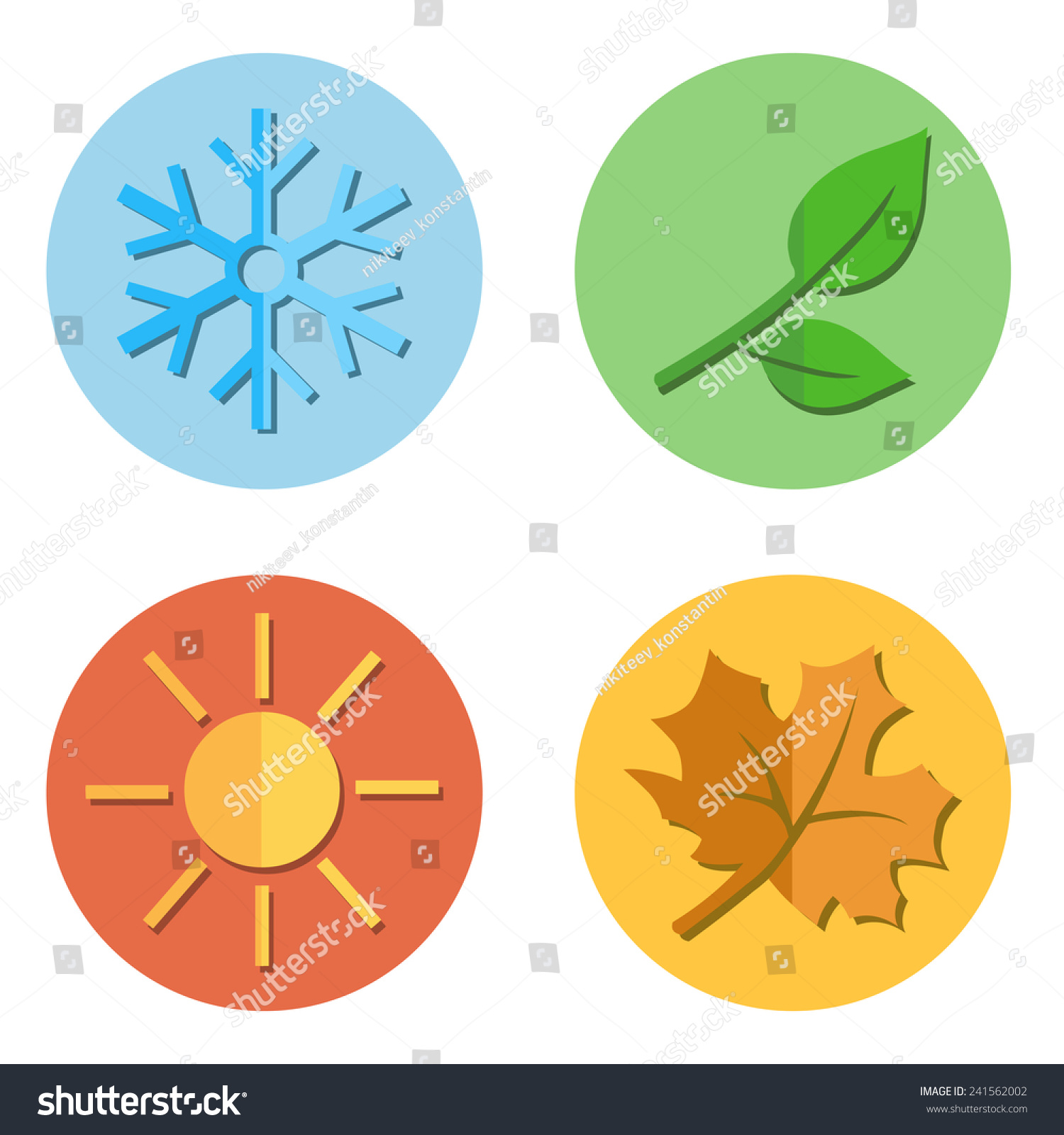 Vector Set Of Seasons Icons. Winter, Spring, Summer, Autumn ...