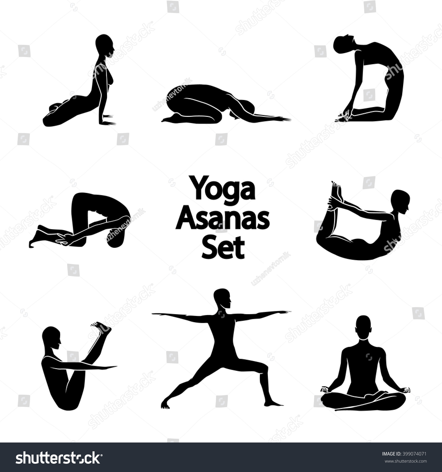 Vector Set Shapes Yoga Poses Asanas Stock Vector 399074071 ...