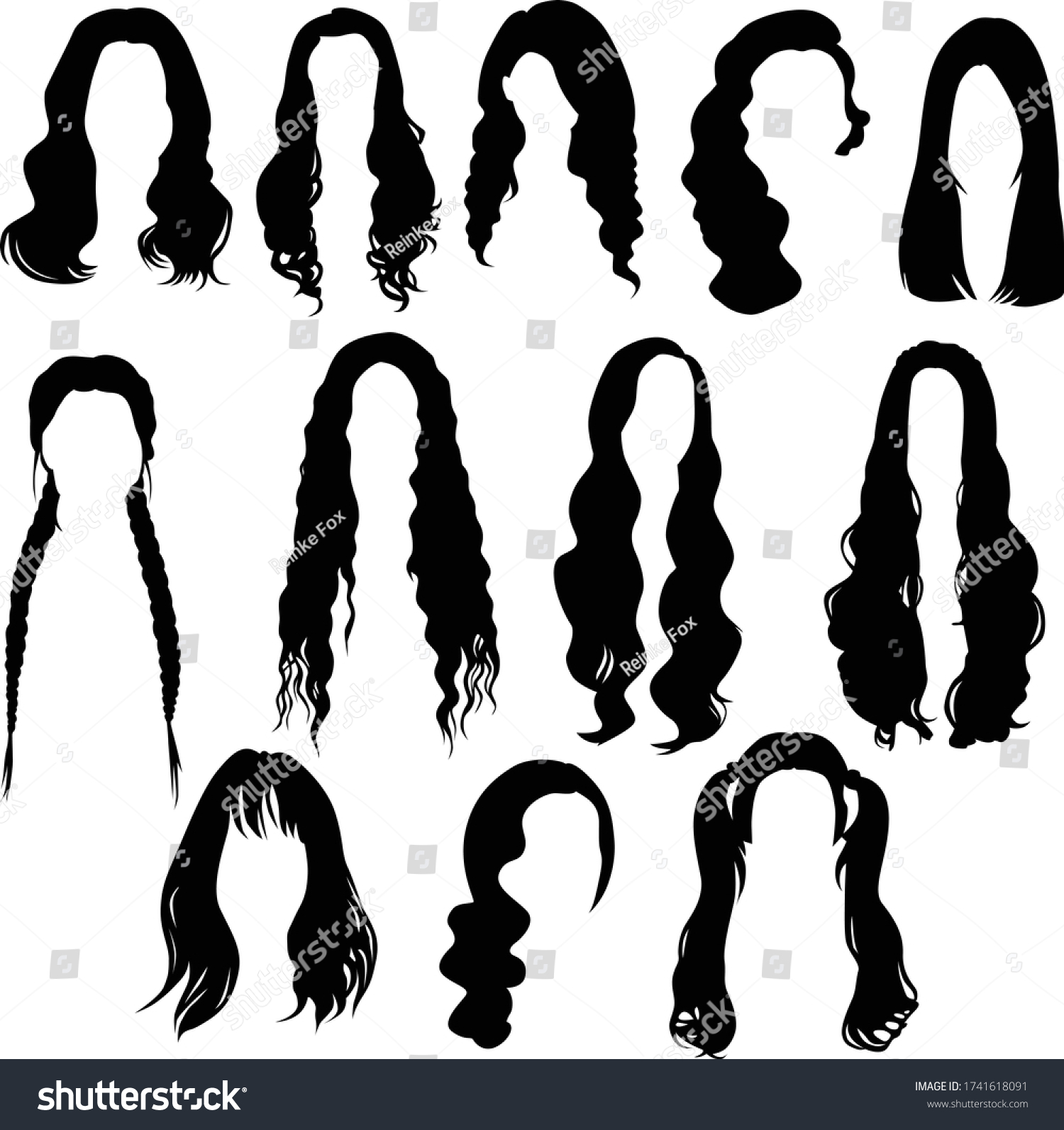 Vector Set Shiluette Female Hairstyles Different Stock Vector Royalty