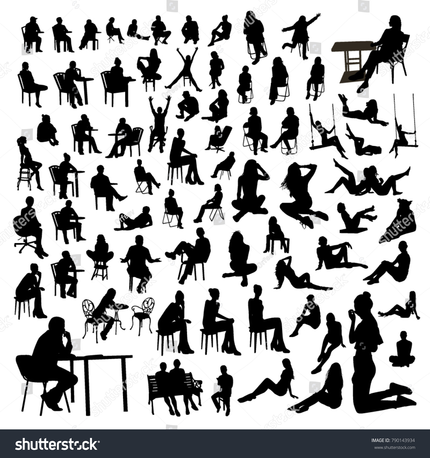 Vector Set Sitting People Silhouettes Stock Vector (Royalty Free ...