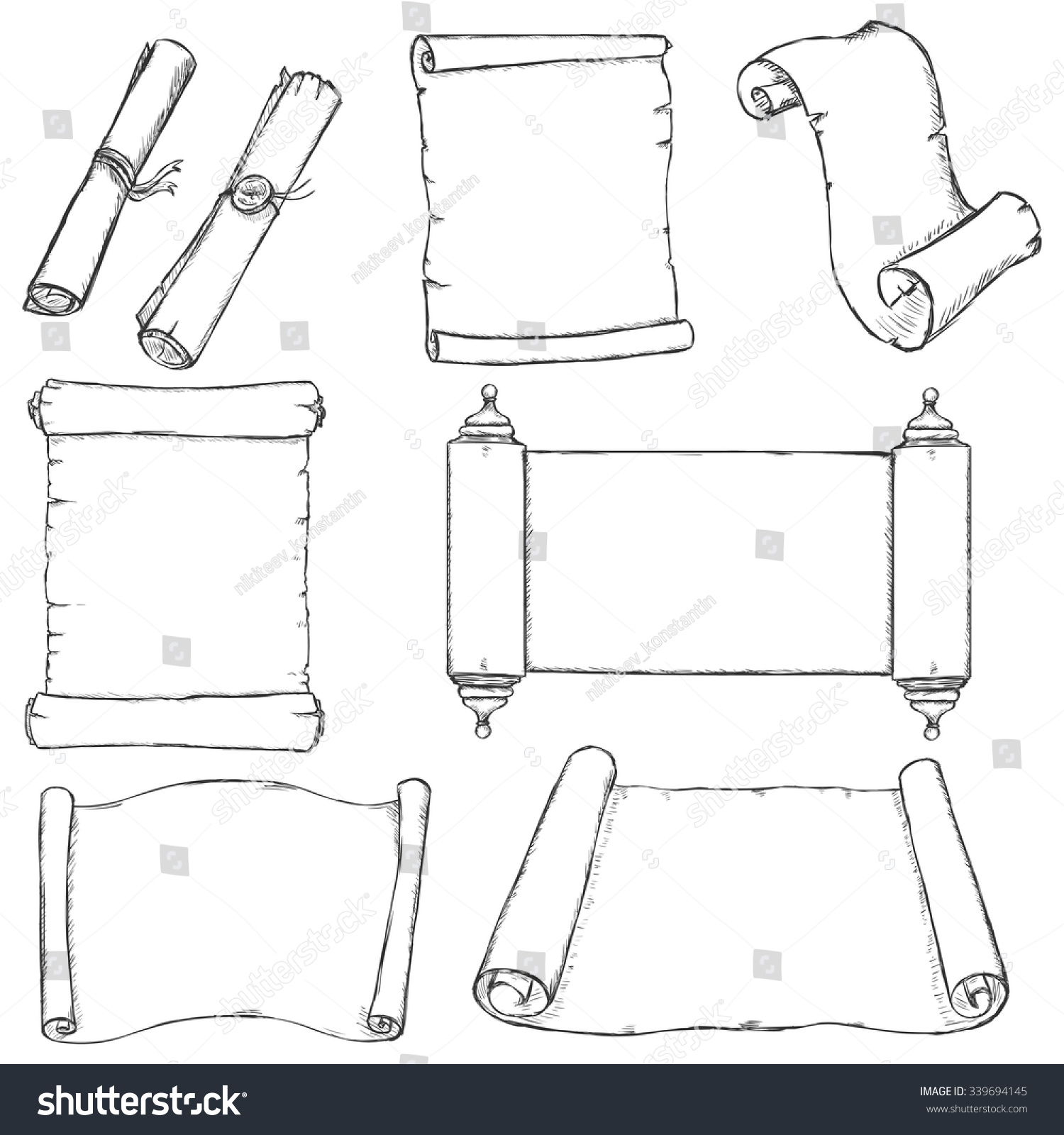 Vector Set Sketch Scrolls Stock Vector (Royalty Free) 339694145 ...