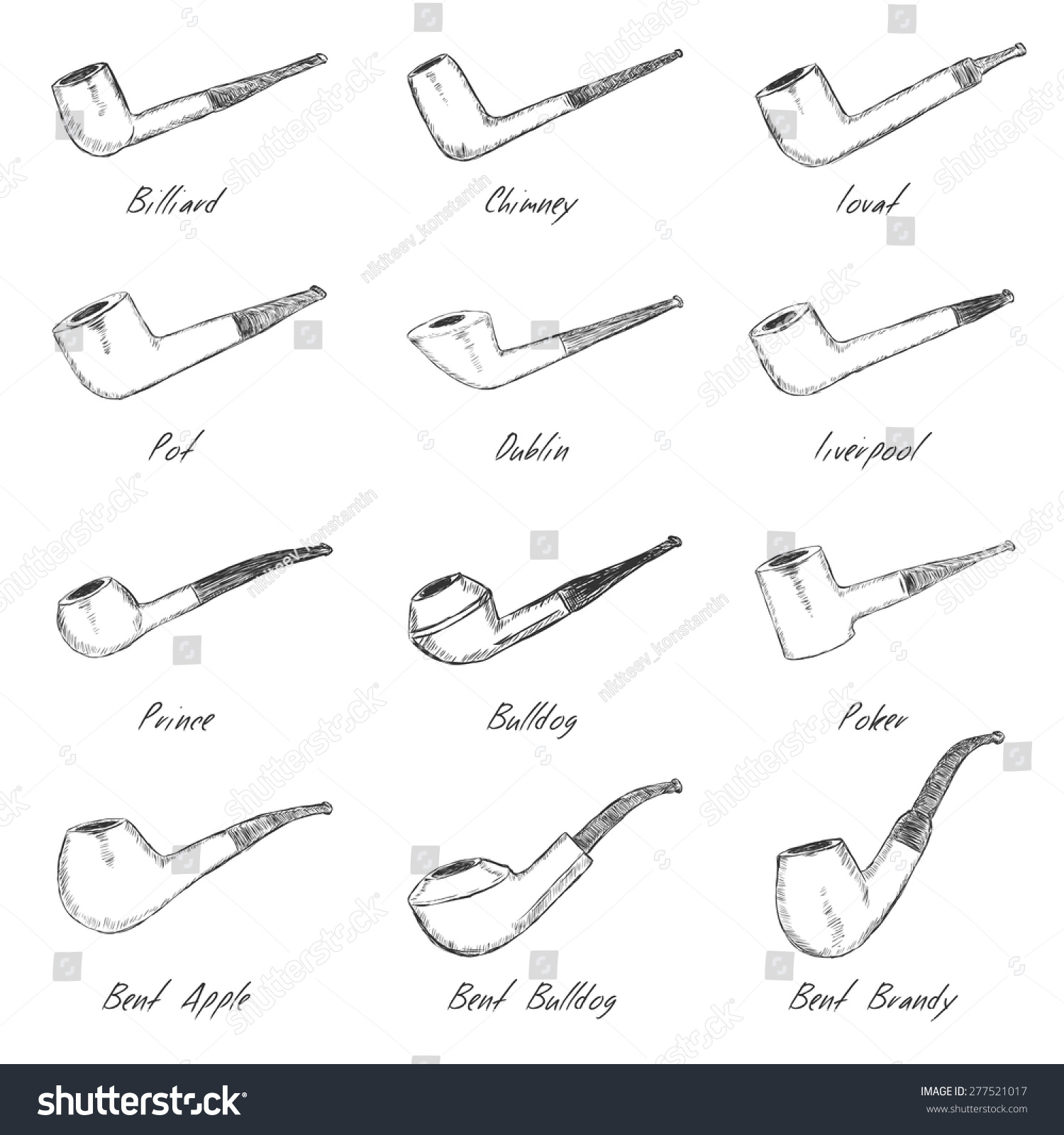 Vector Set Skettch Tobacco Pipes Types Stock Vector 277521017 ...