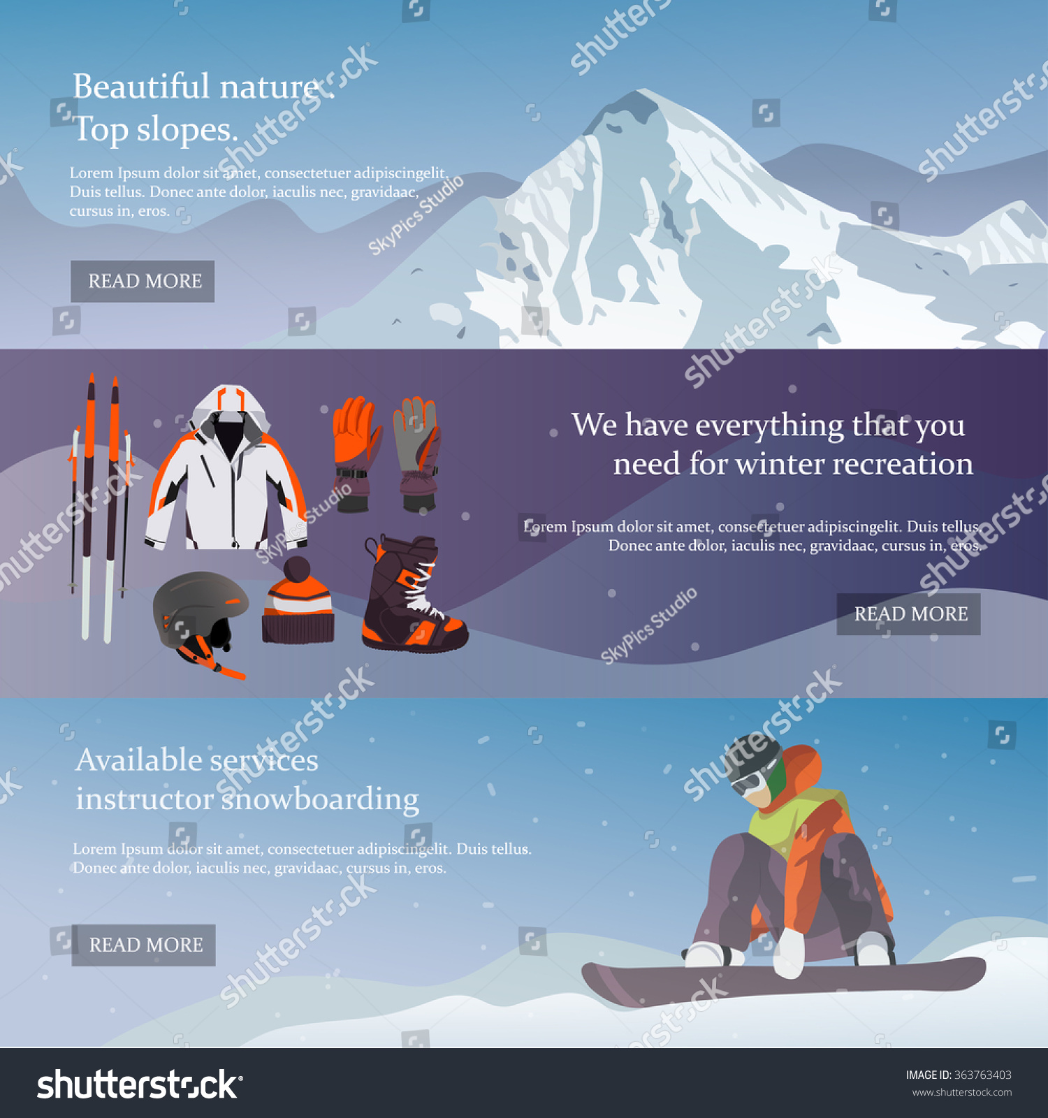 Vector Set Ski Snowboard Equipment Banners Stock Vector 363763403 throughout Ski And Snowboard Show Nec