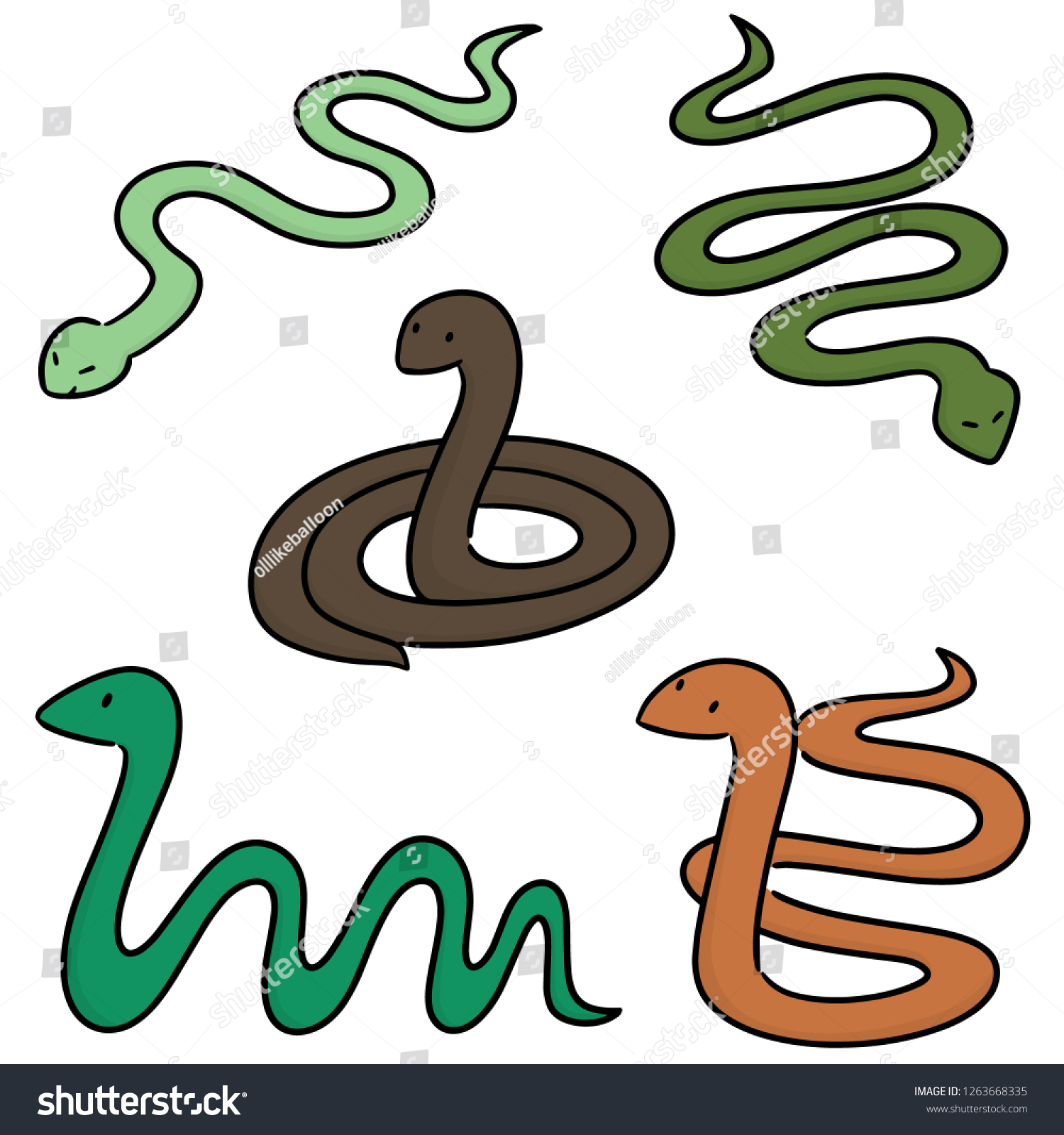 Vector Set Snakes Stock Vector (Royalty Free) 1263668335