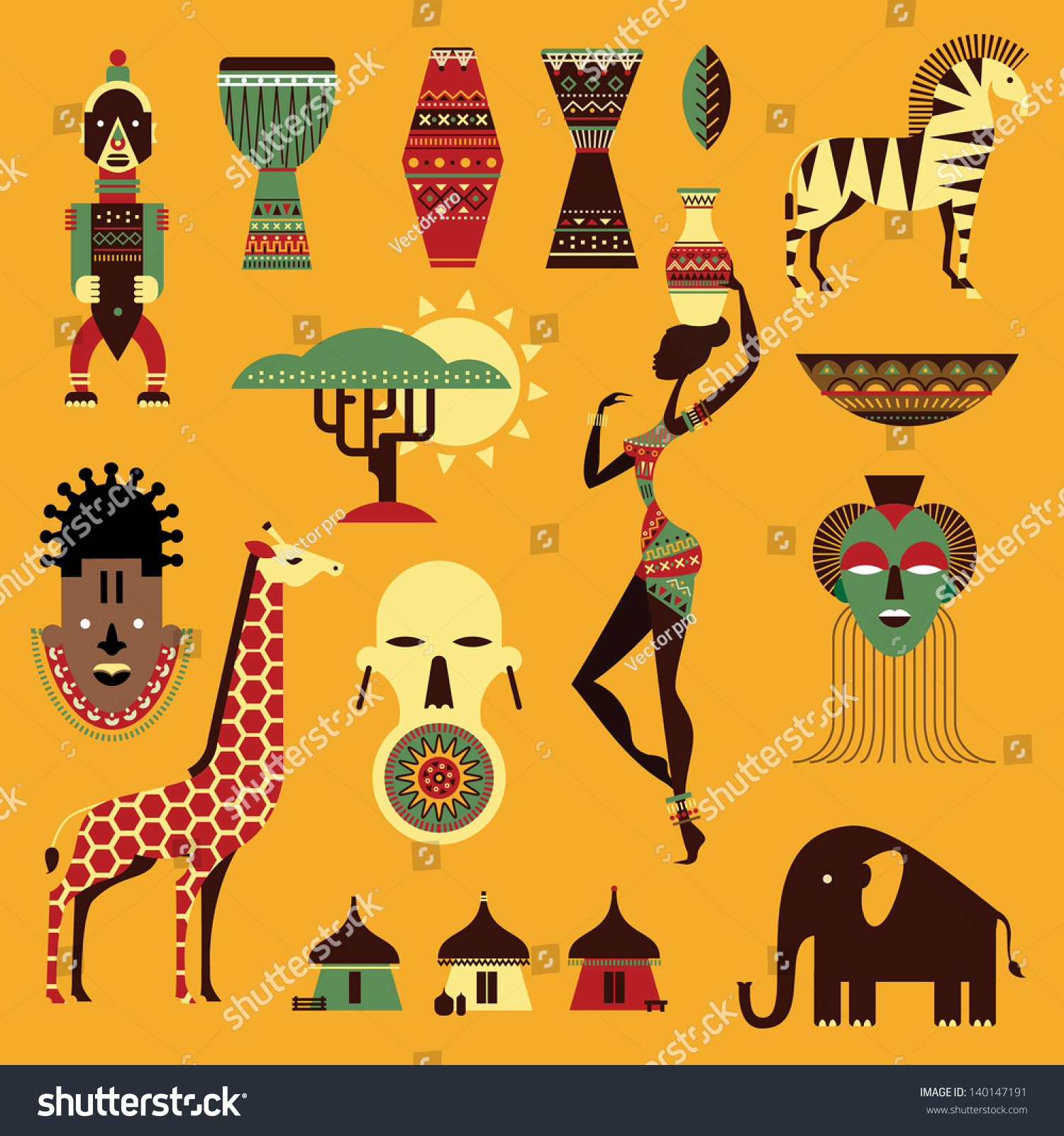SVG of Vector set of stylized african icons svg