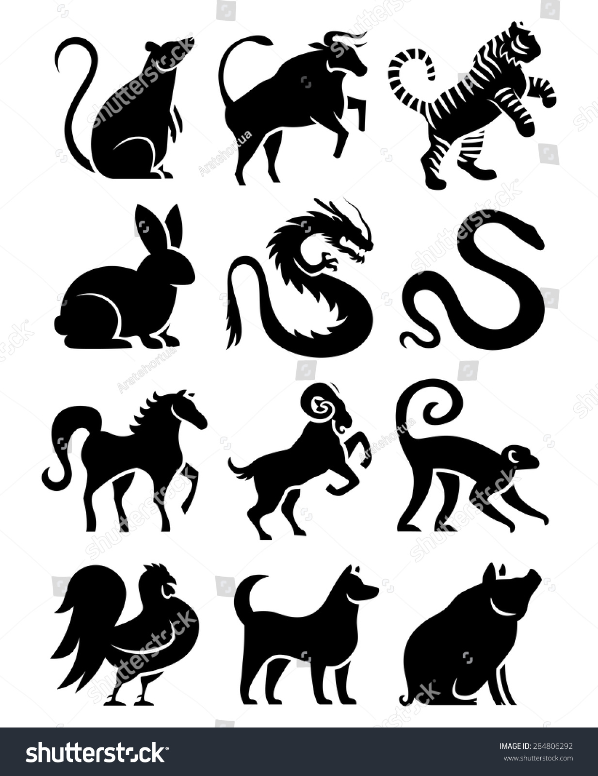 SVG of Vector Set Of Stylized Chinese Zodiac Signs svg