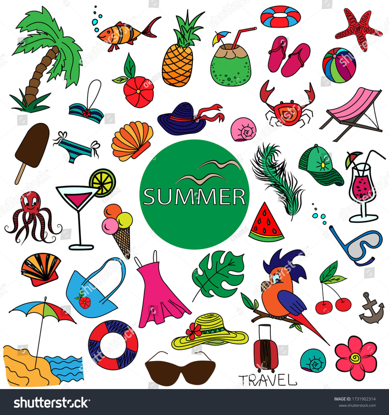 Vector Set Summer Clipart Hand Drawn Stock Vector (Royalty Free ...