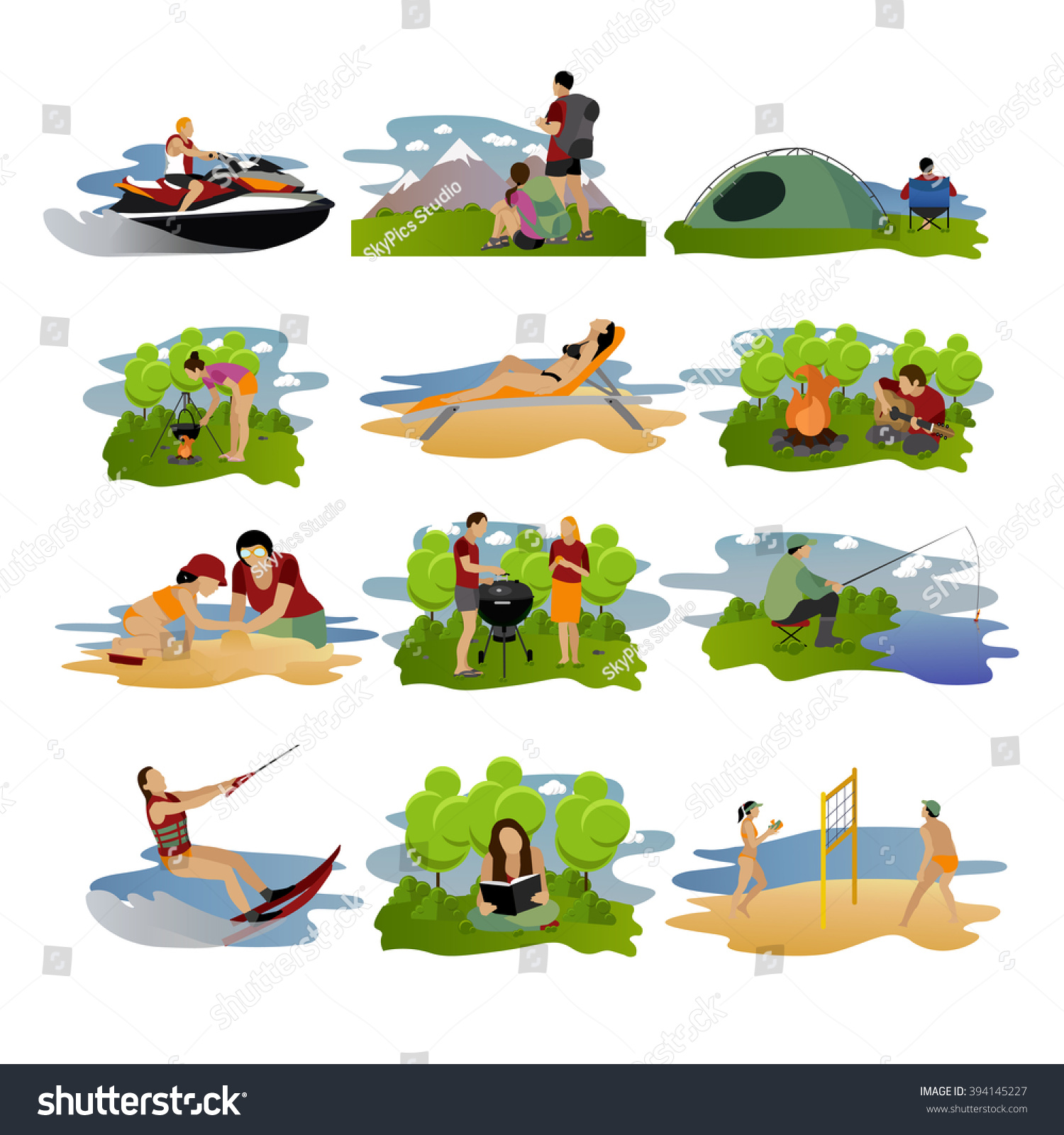 Vector Set Summer Recreation Concept Design Stock Vector 394145227 ...