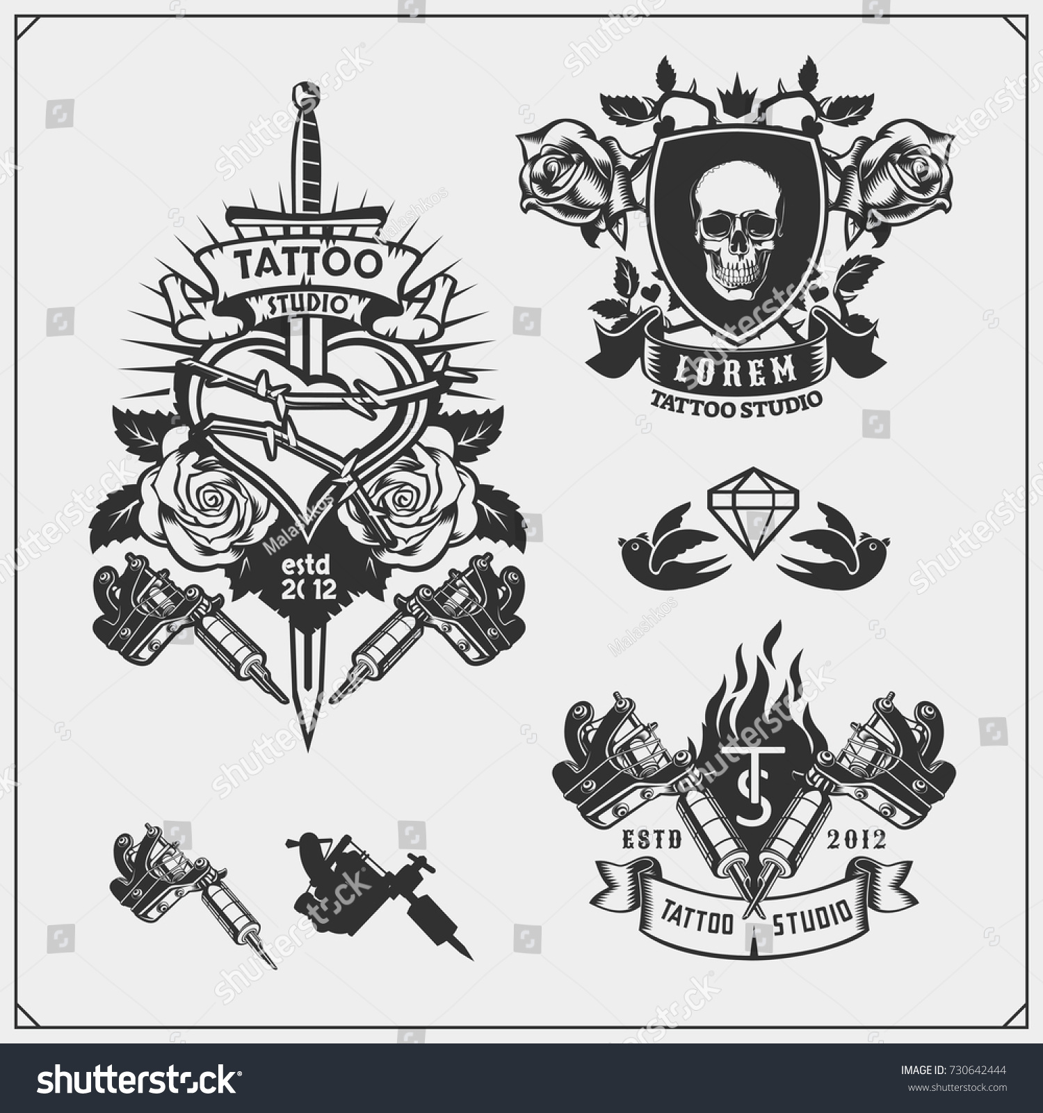 Vector Set Tattoo Salon Labels Badges Stock Vector (royalty Free) 730642444