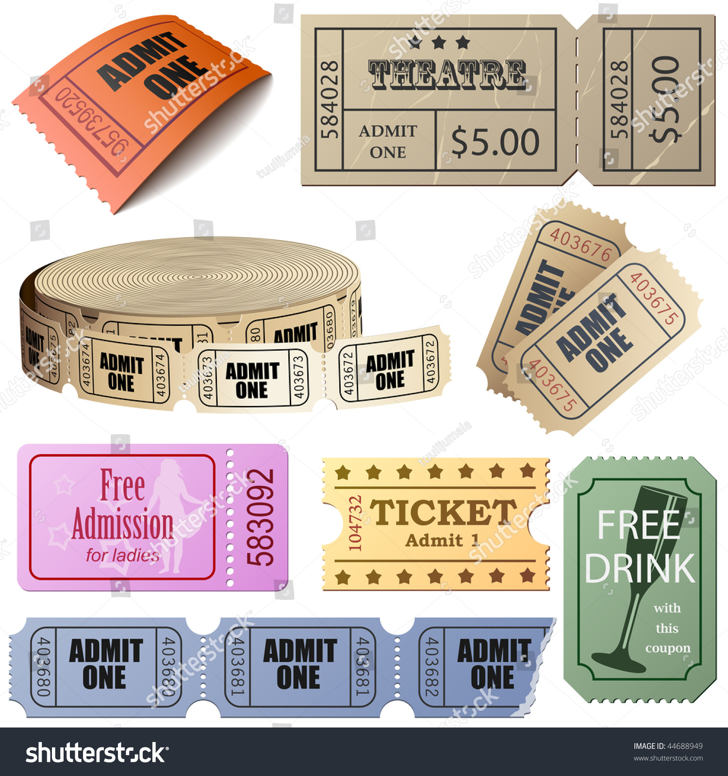 Vector Set Of Tickets And Coupons Isolated On White Background ...