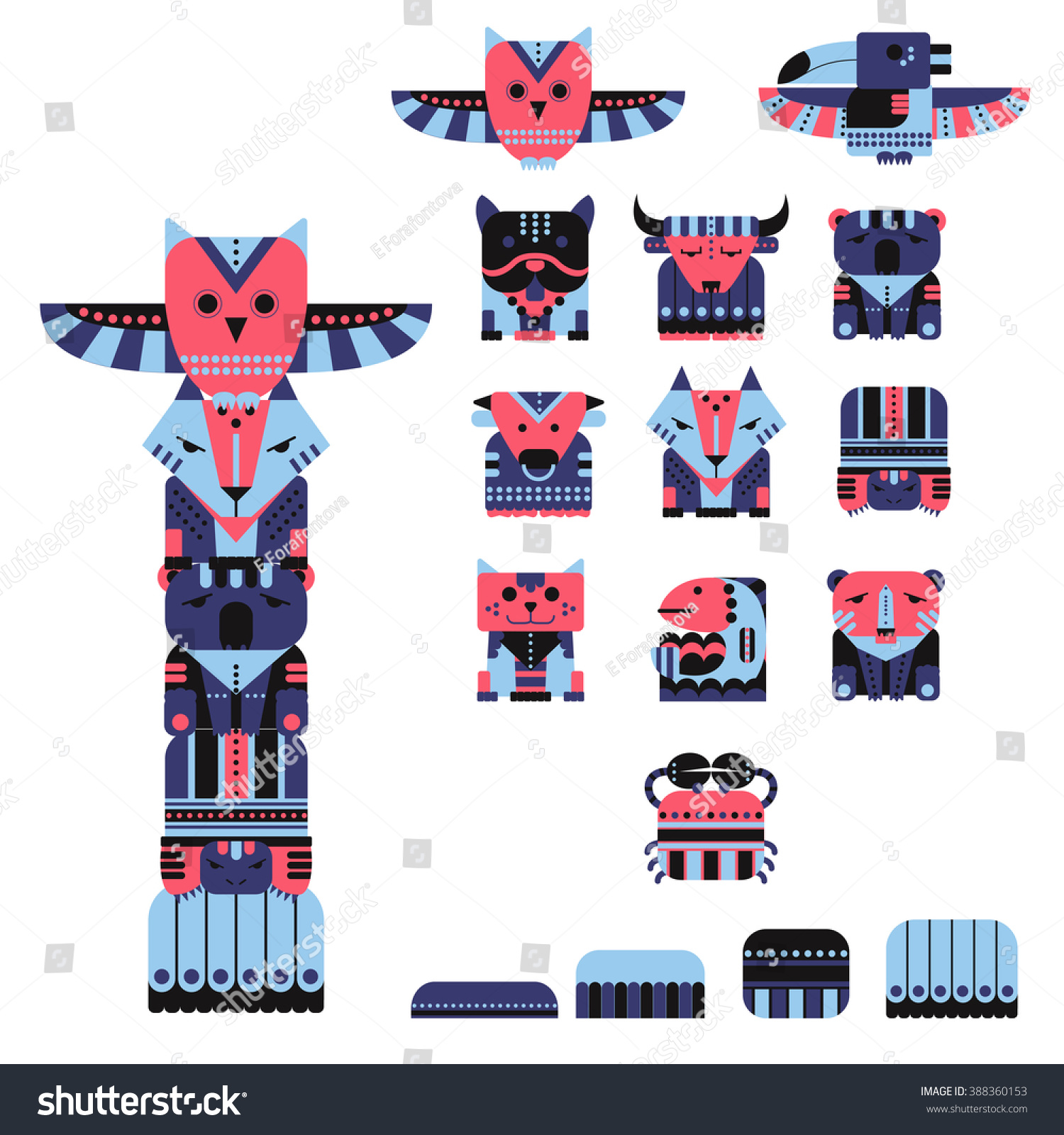 Download Vector Set Totem Animals Colorful Totem Stock Vector Royalty Free 388360153