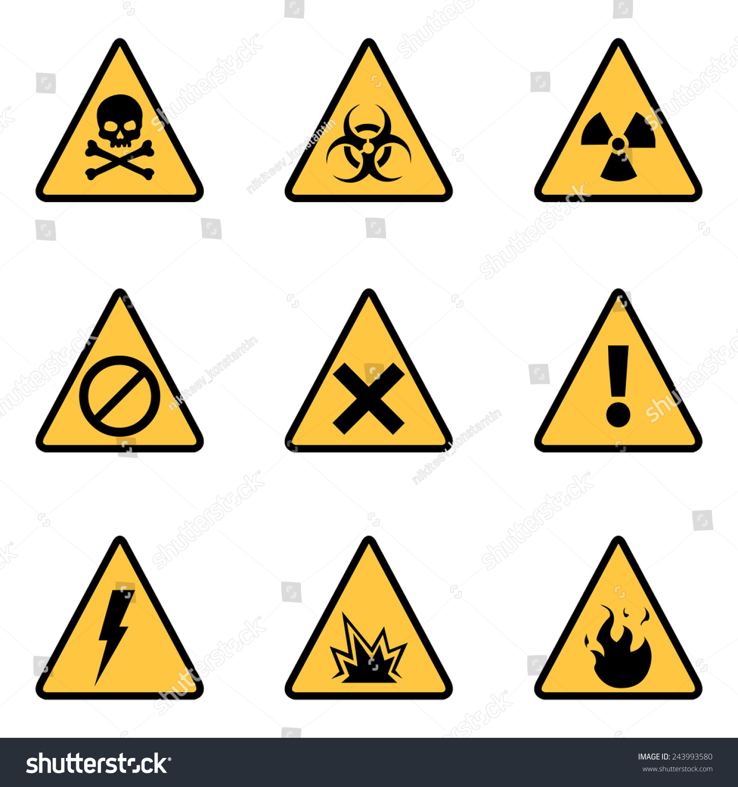 Vector Set Triangle Yellow Warning Icons Stock Vector 243993580 ...