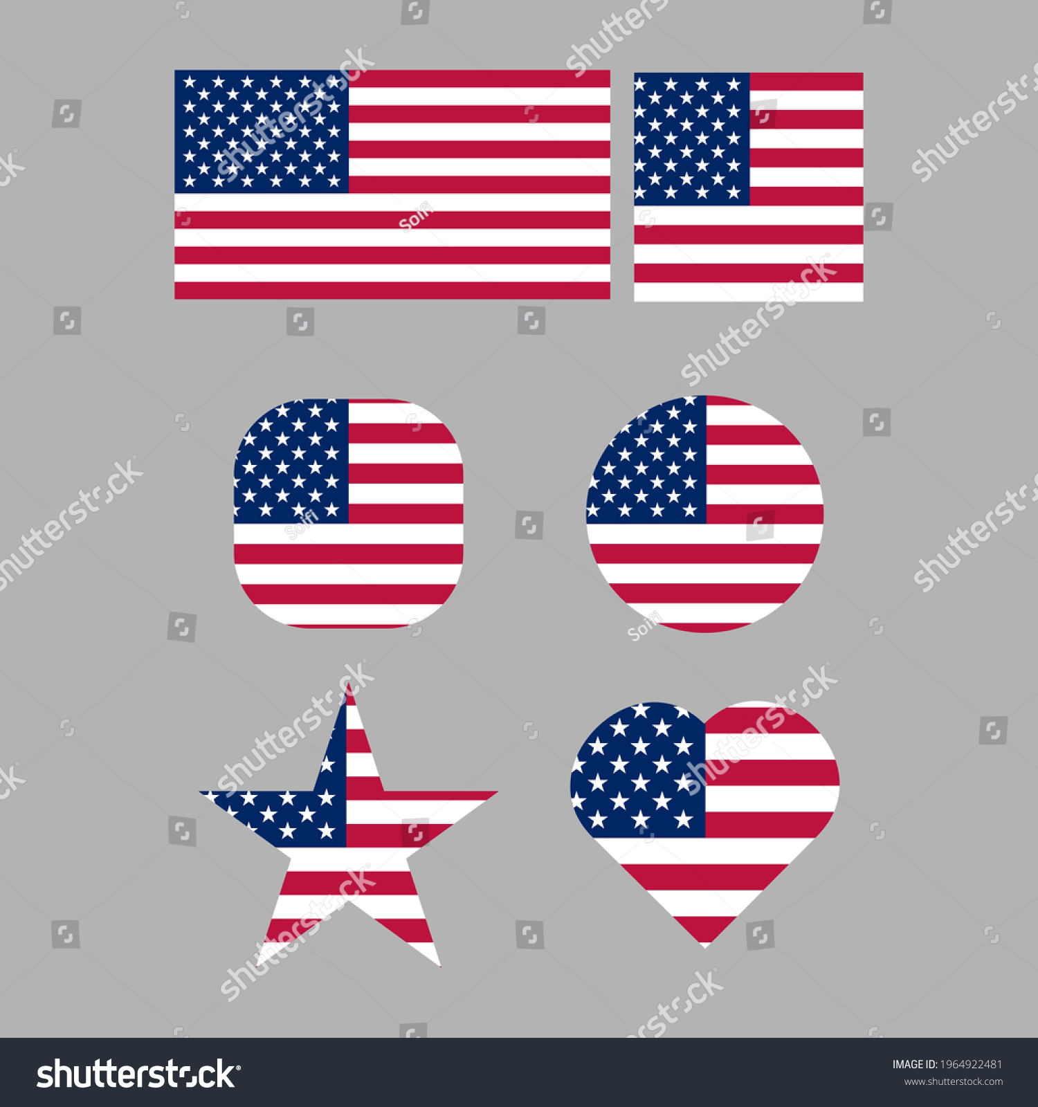 Vector Set Usa Flags Icon Signboard Stock Vector (Royalty Free) 1964922481