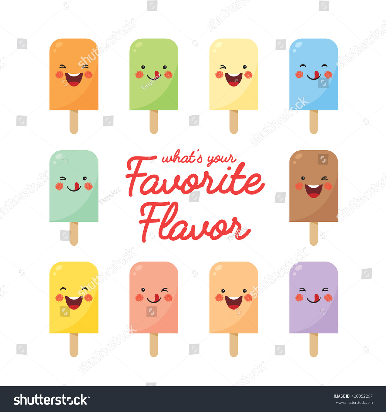 Vector Set Various Flavor Popsicles Cute: vector de stock (libre de